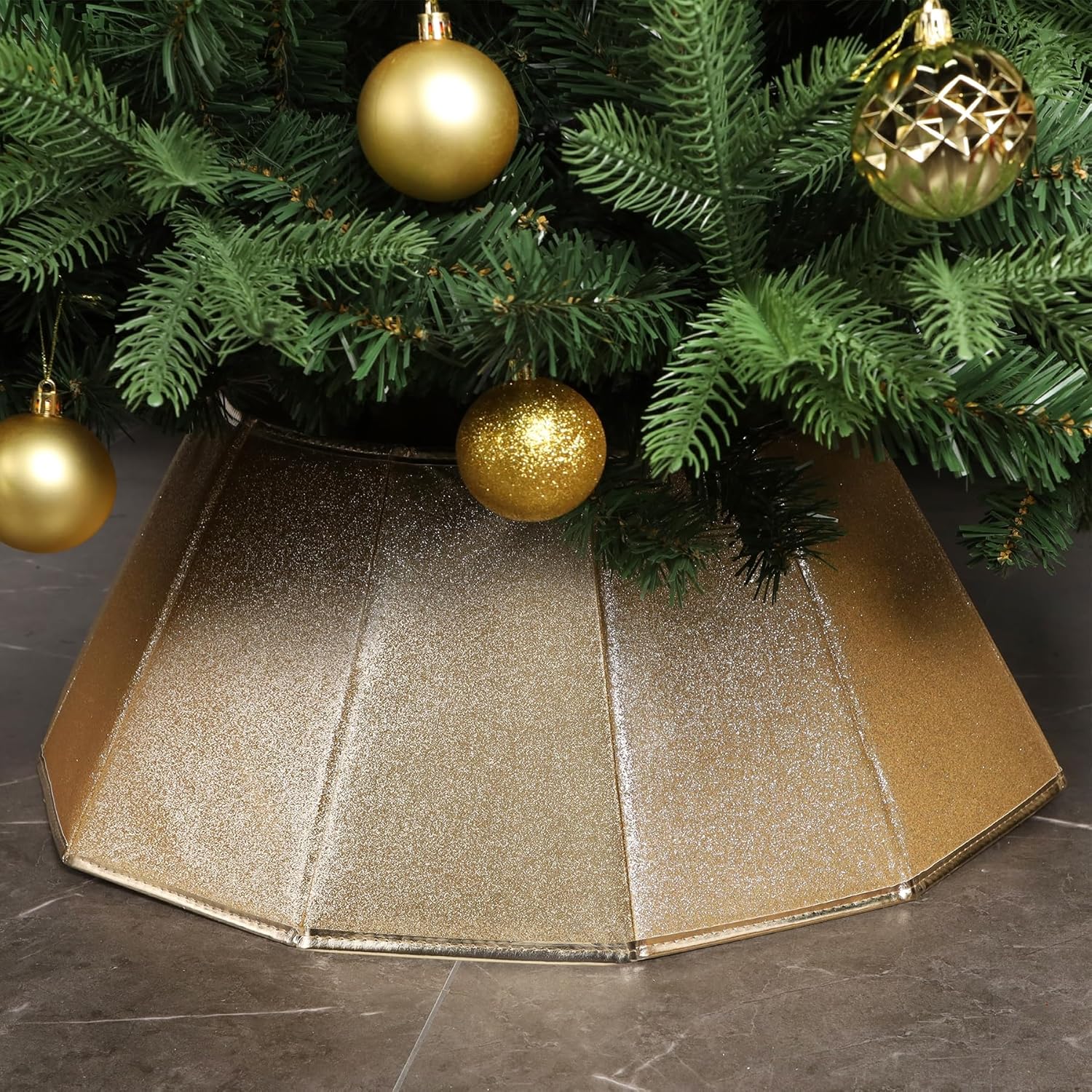 Blissun Fabric Christmas Collar, Glittering Tree Ring, Willow Skirt for Tree Decorations (Glitter Gold)