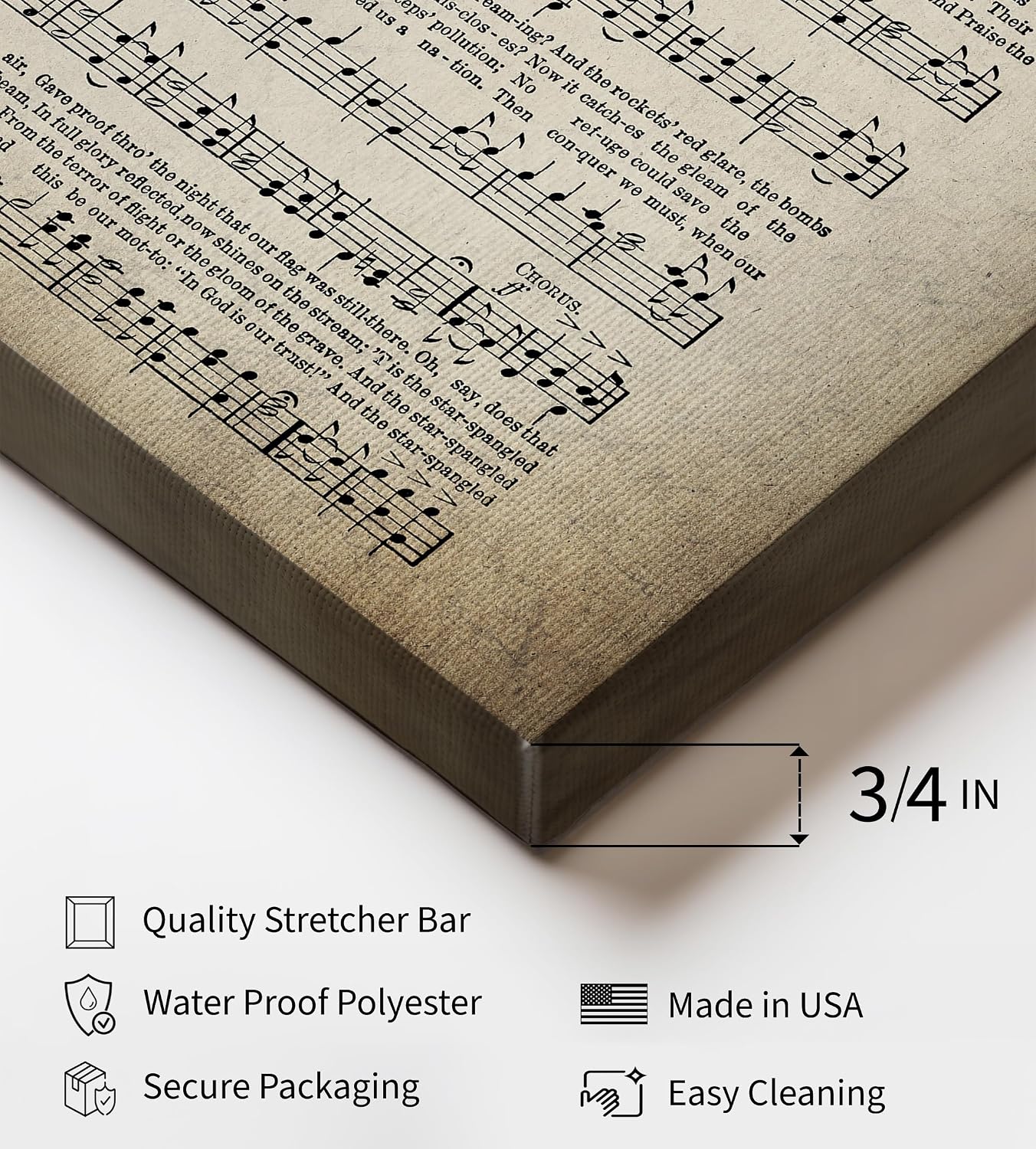 Poster Master The Star Spangled Banner Canvas - Hymnal Song Sheet Print - Sheet Music Art - Gift for Him, Her, Musician - Patriotic Decor for Home, Office, Living Room - 8x10 STRETCHED Canvas