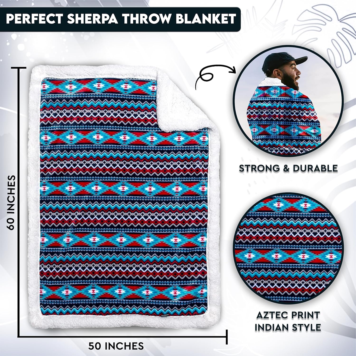 TrailCrest Sherpa Fleece Throw Blanket, Cozy Plush Adult Aztec Blanket for Men & Women Reversible with Aztec Prints Western Blanket for Camping, Couch, Sofa & Bed | Machine Washable - 50" x 60" Size - Image 3