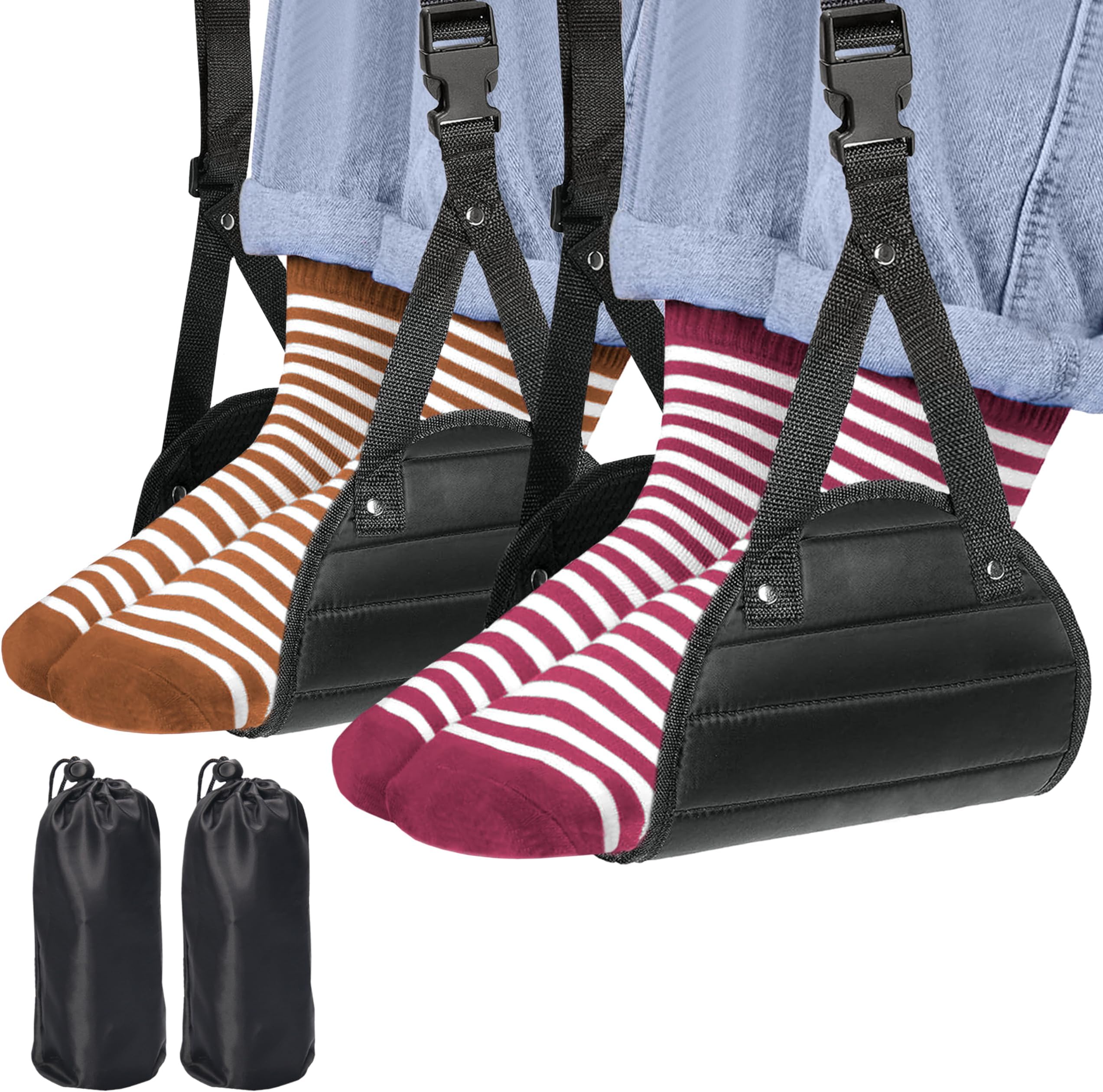 FEIMINI 2-Pack Airplane Travel Footrest Hammock - Perfect Airplane Foot Hammock to Relax Your Feet - Travel Essentials Comfy Foot Hanger Airplane Footrest for Long Trip