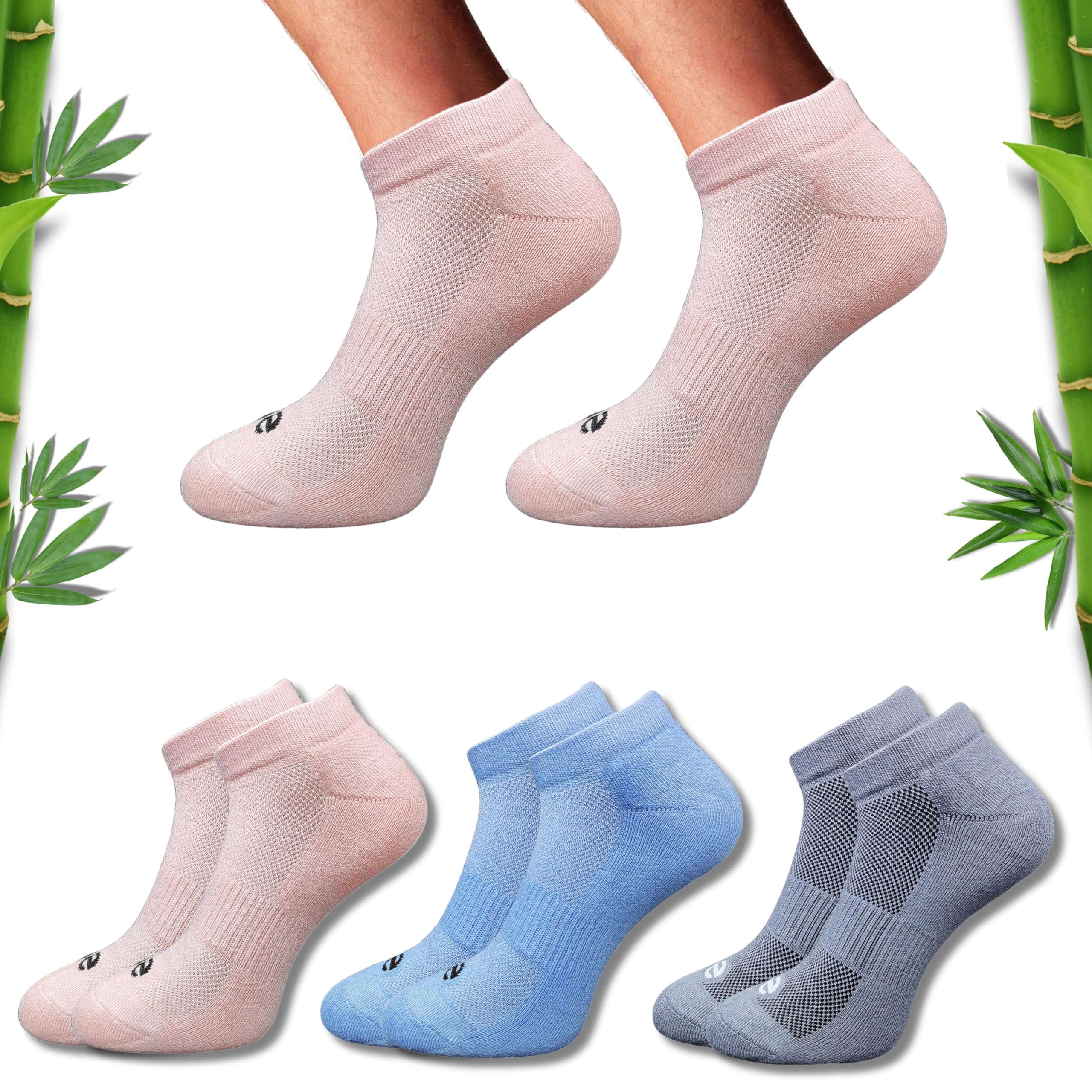 ecosync Premium Bamboo Unisex Socks - Low Cut (Set of 3: Light Peach + Sky Blue + Dark Grey) | 88% Bamboo Fabric, Anti-Bacterial, Breathable, Soft, Seamless Design.-picture-14