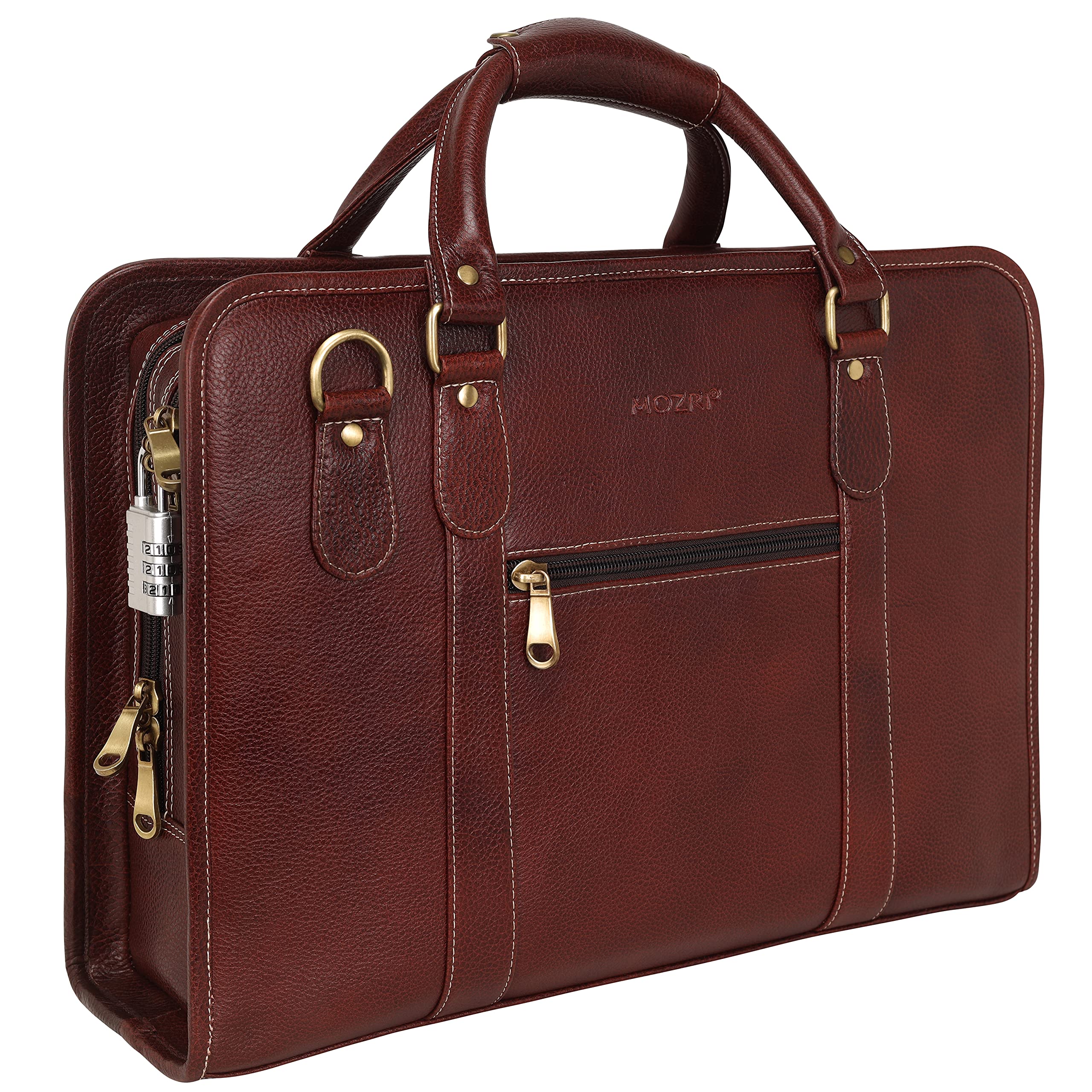 MOZRI 16 Inch Leather Mens Shoulder Bag Briefcase for Men Office (Brown) (Dimension - L-16 X H-12 X W - 5 Inch) (Brown) (B08Y8M37F9) Amazon Price History, Amazon Price Tracker