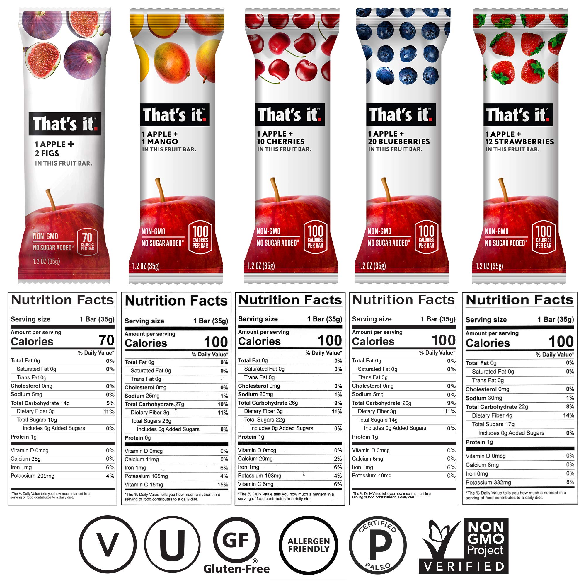 That's it Fruit Bars Snack Gift Box { 20 Pack }100 All Natural, GlutenFree, Vegan, Low Carb