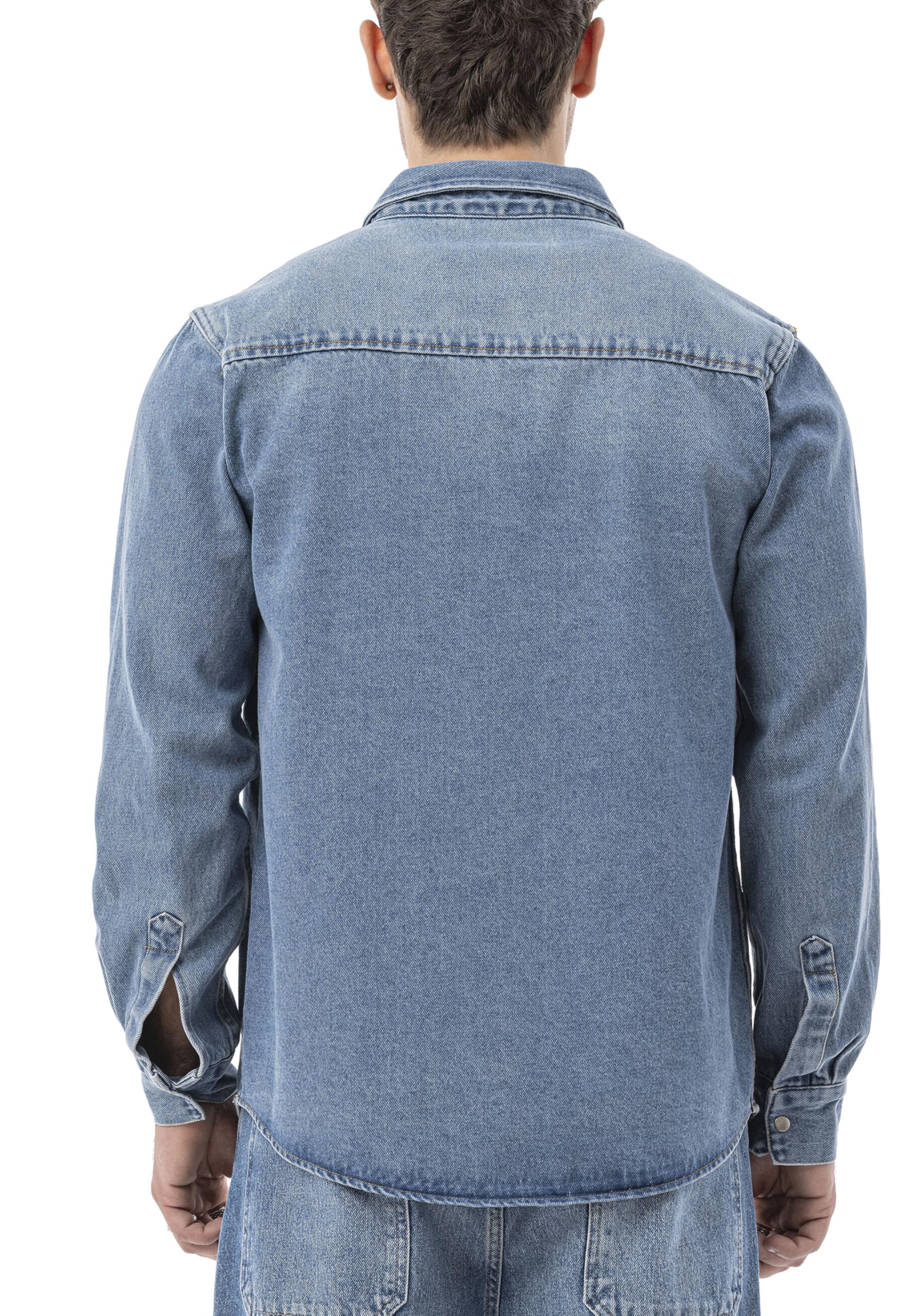 Redbridge by Spruce - Camicia in denim, con bottoni a pressione, oversize, con tasche sul petto, a maniche lunghe, vestibilità regolare