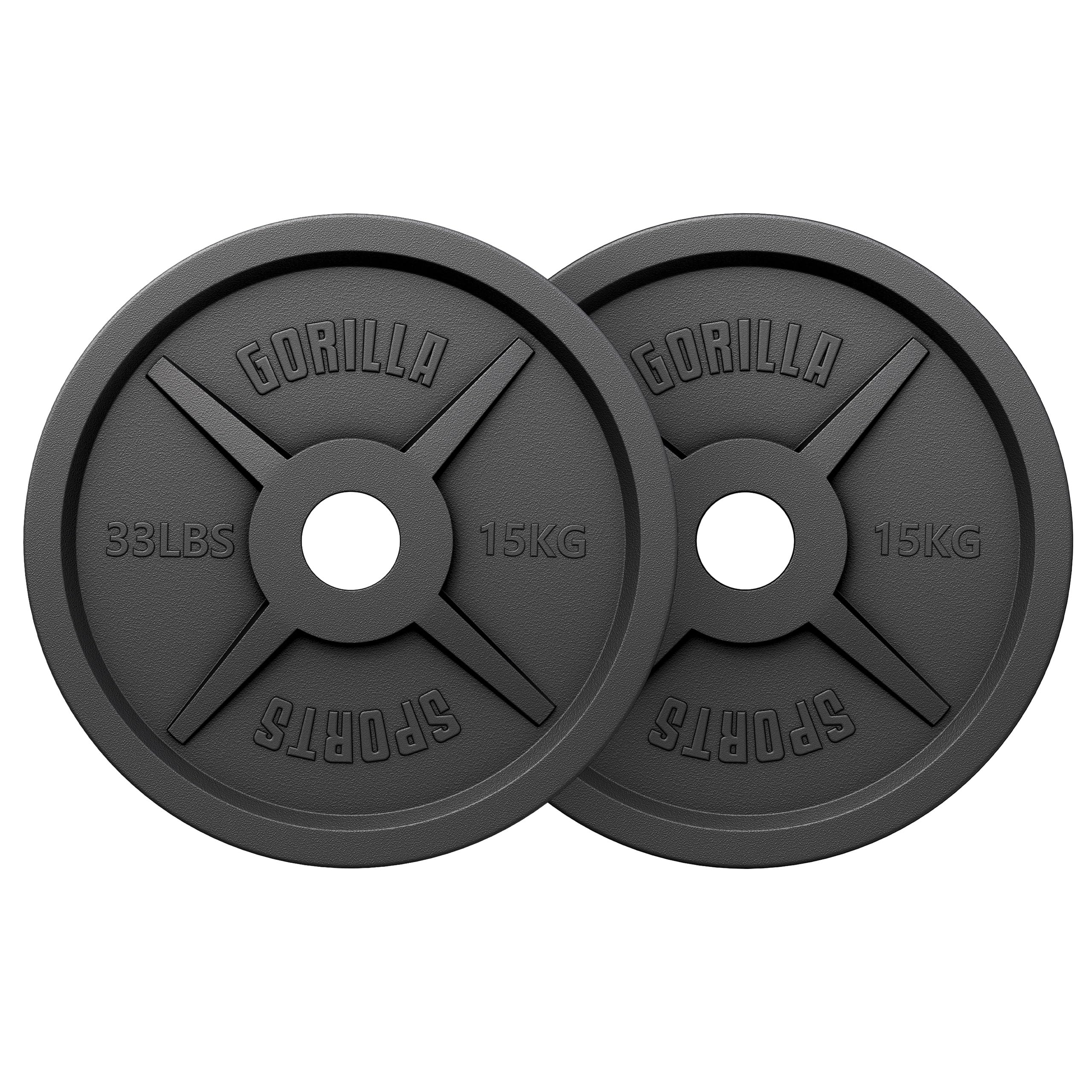 GORILLA SPORTS® Dischi Palestra - Set da 30 kg, Olimpici, Antiscivolo, Ghisa, Ø50/51mm - Pesi Bilanciere, Manubri, Bodybuilding, Peso, Olimpionici, Powerligitng, Palestra Casa, Fitness, Braccia