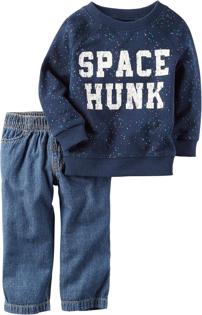 Carter's Boy's 2-Piece French Terry Pullover & Denim Pants Set; Space Hunk (12M)