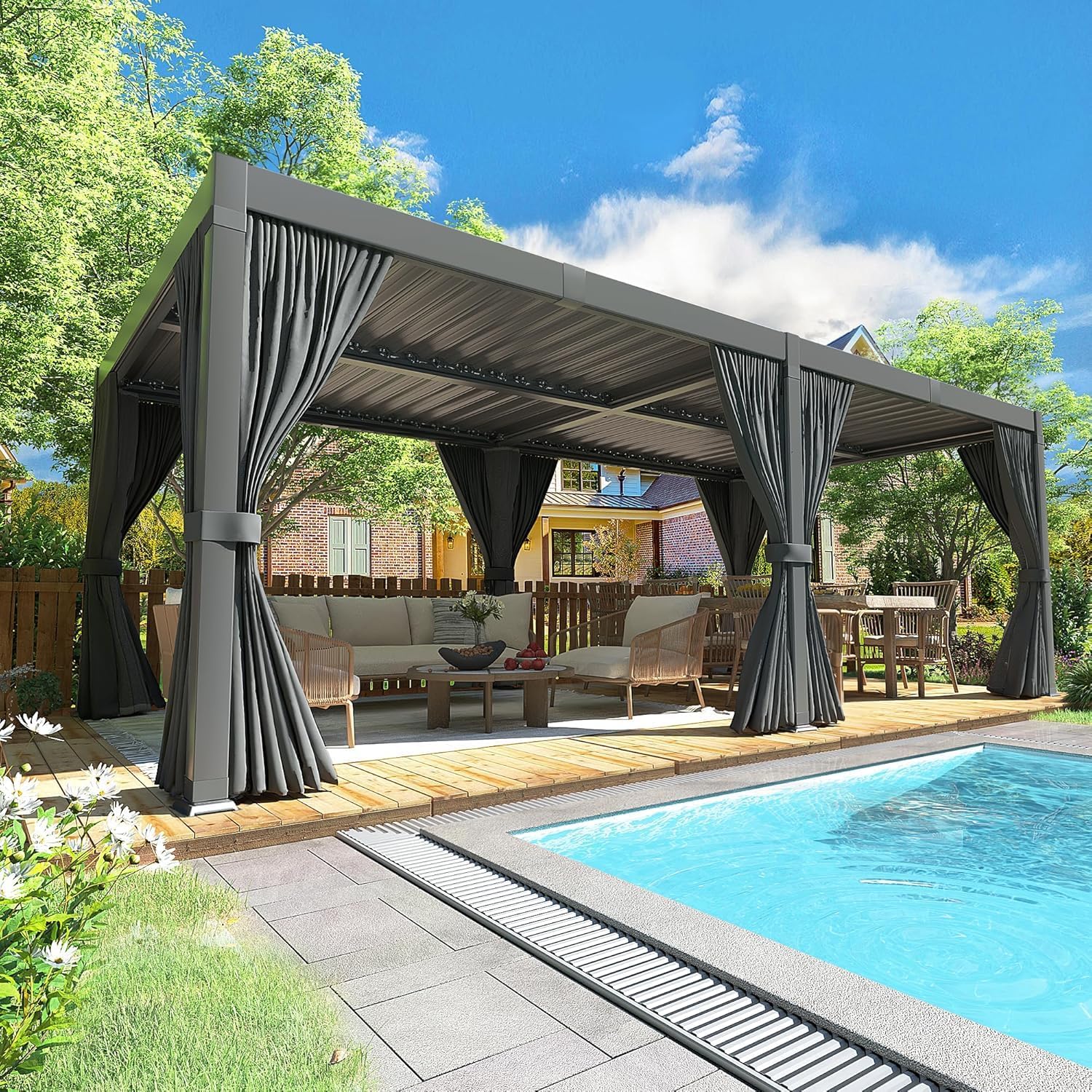 Polar Aurora 10x20 FT Adjustable Louvered Pergola - Waterproof Rustproof Aluminum Outdoor Gazebo for Patio Backyard Deck Garden