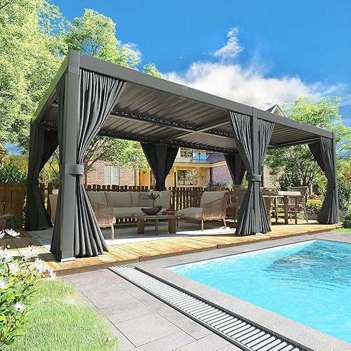 Polar Aurora 10x20 FT Louvered Pergola, Outdoor Pergola with Adjustable Louvered Roof,Outdoor Patio Shade Cover, Waterproof & Rustproof Aluminum Gazebo for Backyard, Deck and Garden