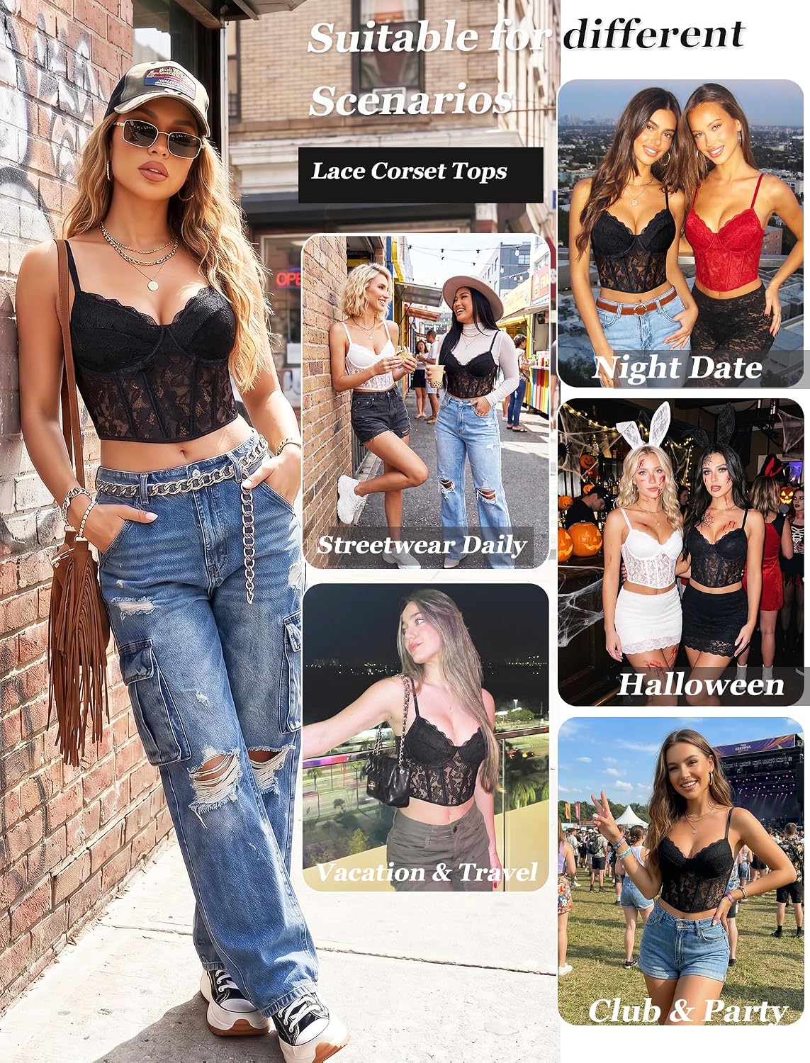 Avidlove Red Lace Bustier Tops for Women Lace Corset Sexy Top with Underwired Party Club Going Out