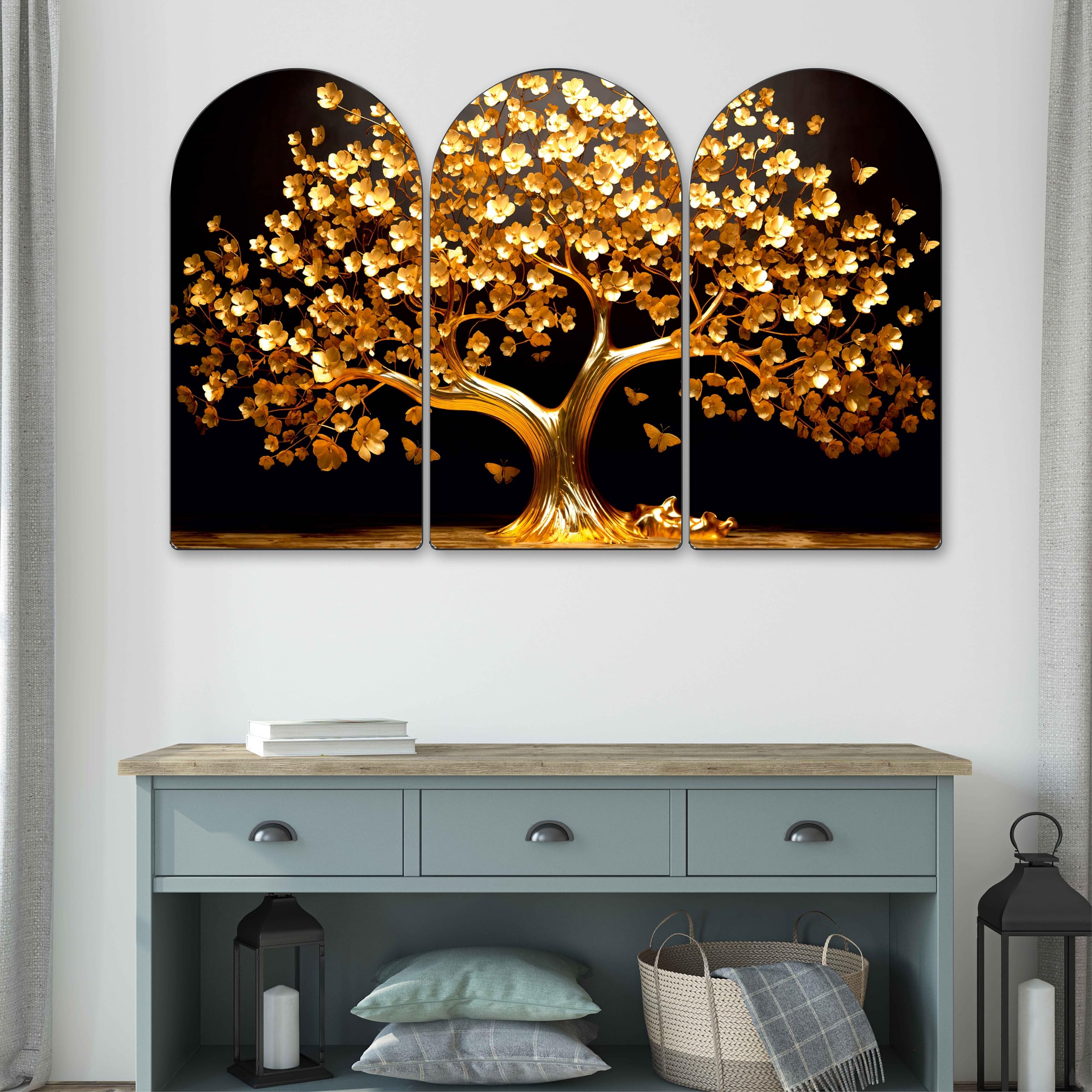 Livin'luxe Golden Tree Arch Shape 3 Panel Wall Painting Set -2 Livin'luxe Golden Tree Arch Shape 3 Panel Wall Painting Set -2