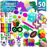 ZenLaboratory 50 Pack Fidget Toys Bulk - Sensory Poppers, Infinity Cubes, Stress Balls for ADHD Autism Kids, Party Favors Classroom Rewards