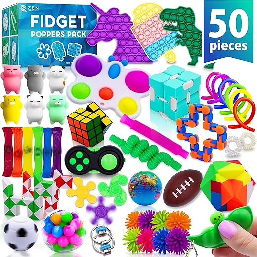 (50 Pcs) Fidget Toys, Pop It Its Party Favors, Fidgets Toy Pack Poppers Popit Popitsfidgets Popping Set, Autism Sensory Travel Toy Autistic Toddlers Kids Gift Girls Treasure Box Mini Poppet Figit ADHD