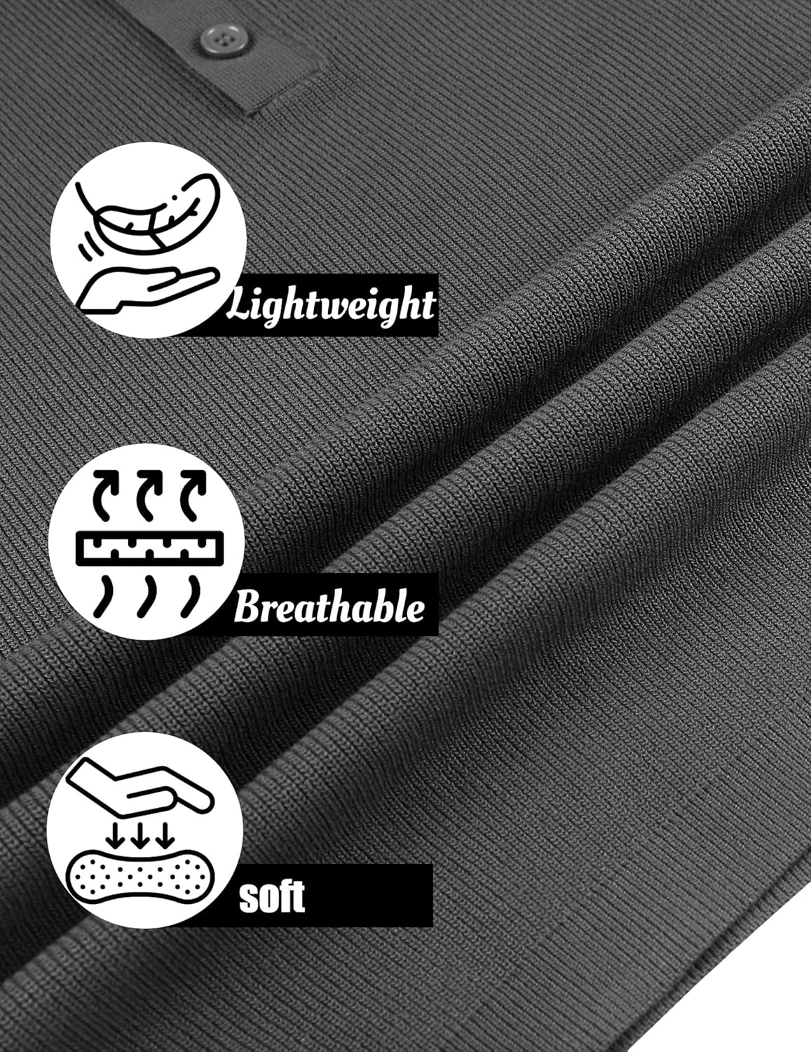 COOFANDY Men's Knit Polo Shirts Summer Button Down Shirts Crochet Classic Polo Sweaters Collared Shirts Darkgrey 3XL - Image 4