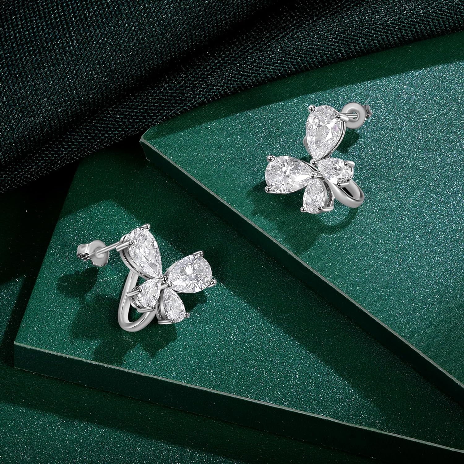MDFUN Butterfly Earrings 18K White Gold Plated CZ Stud Earrings for Women Teardrop Cubic Zirconia Earrings Jewelry Gift - Image 5