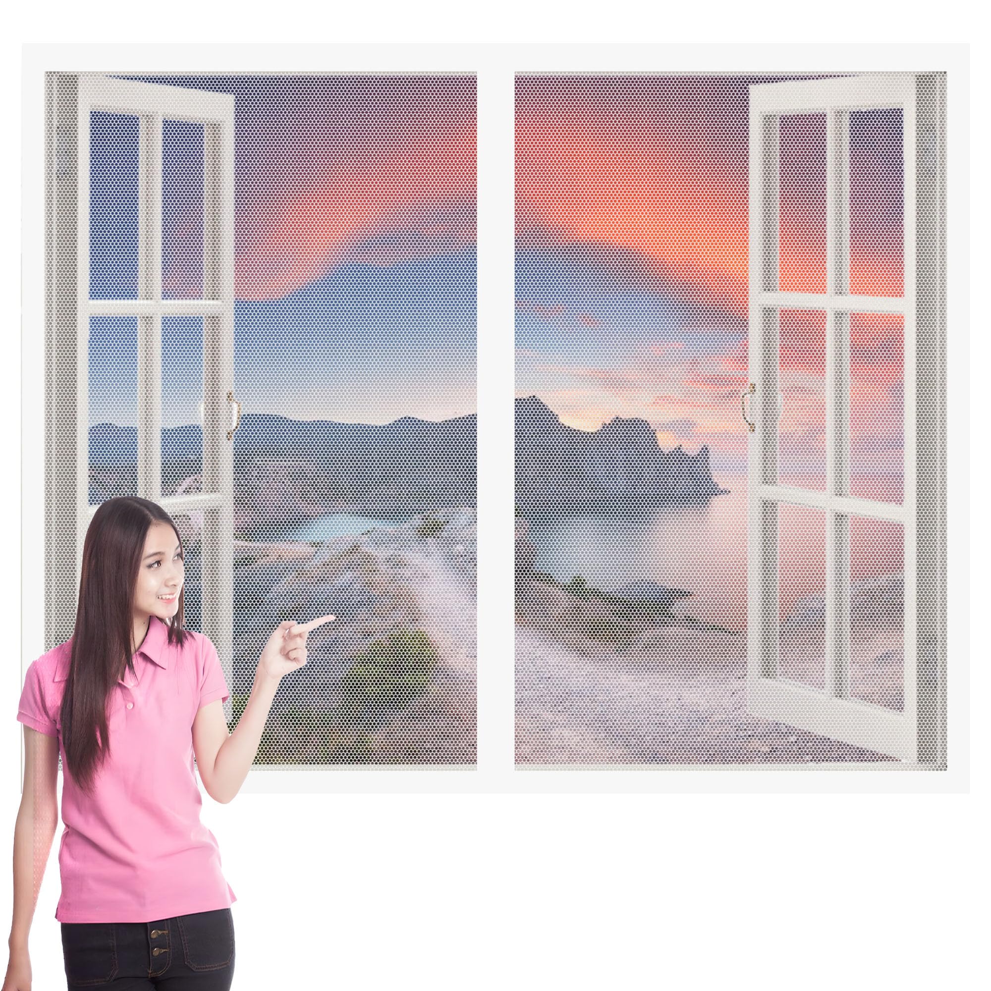DIY Fly Screen Windows 170 x 120 cm Selfadhesive Tape Window Mesh Insect Screen for Windows Custom Size for Doors and Patio Screens, White