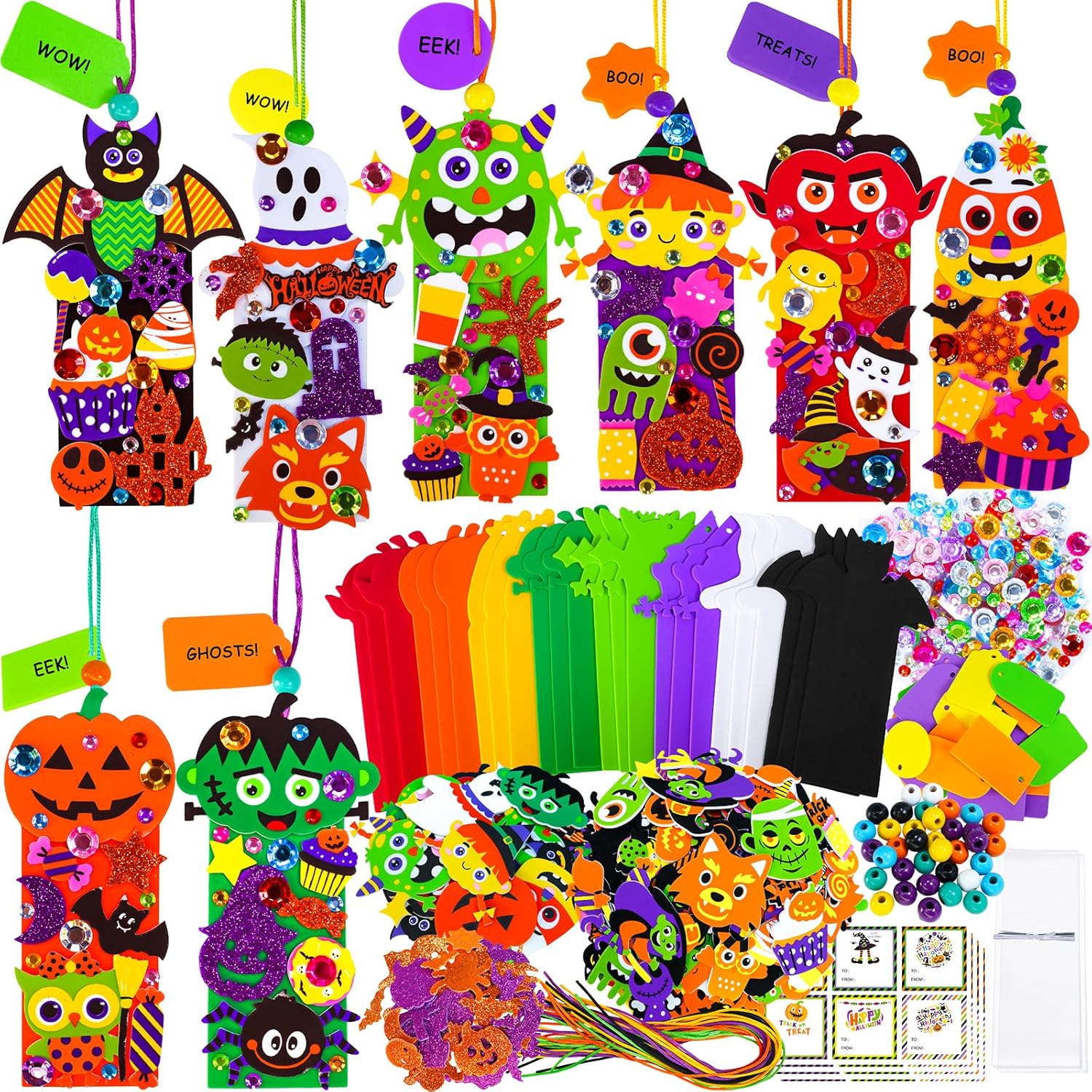 Winlyn 24 Sets Halloween Craft Kits Fall Crafts DIY Candy Corn Bat Ghost Witches Bookmark Ornaments Art Sets Foam Stickers Arts and Crafts for Kids Classroom Activities Trick-or-Treaters Party Favors