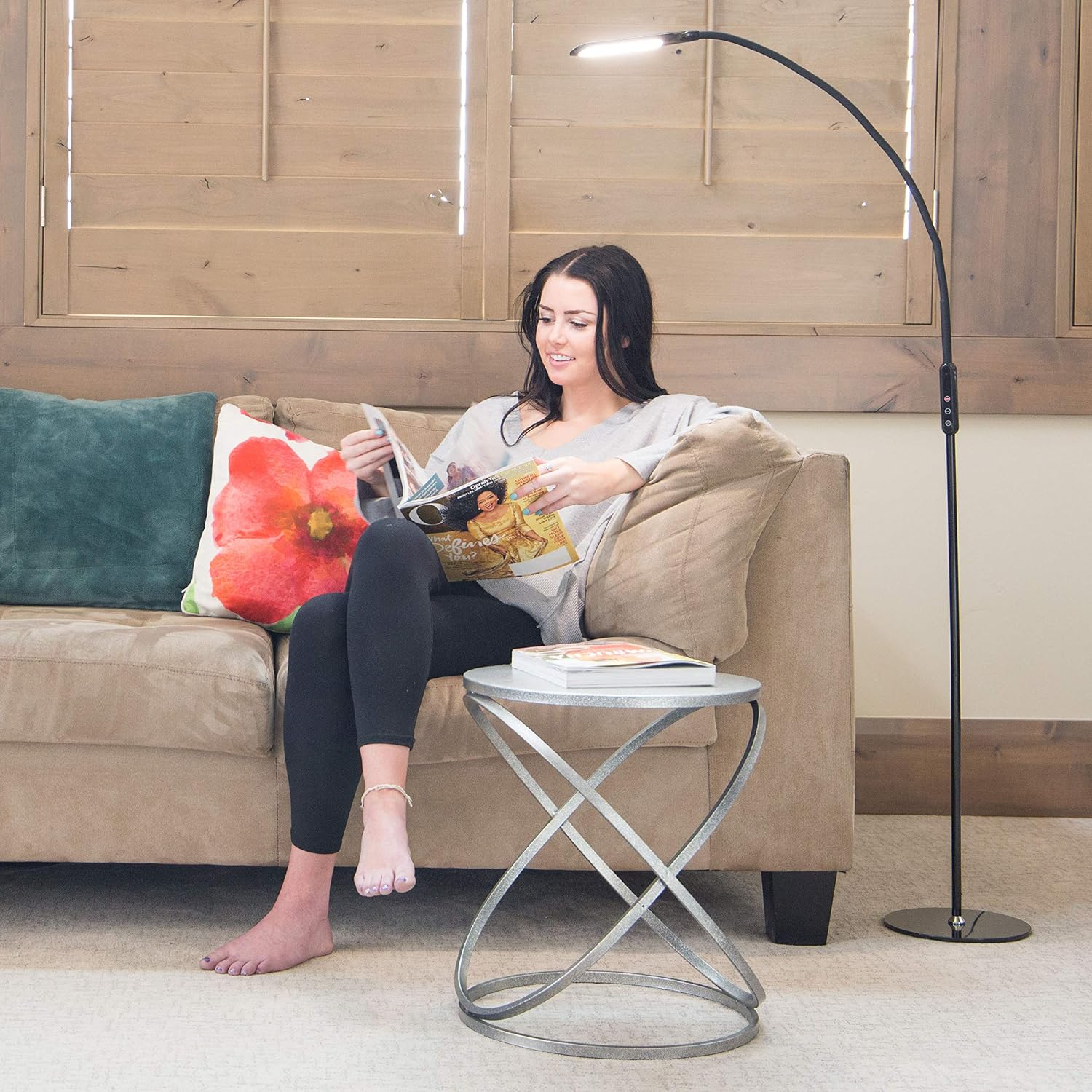 Floor Lamp, Floor LED Lamp/LED Light Lamp/Remote Control & Touch/Adjustable Flexible Gooseneck/by Syrinx (Black)