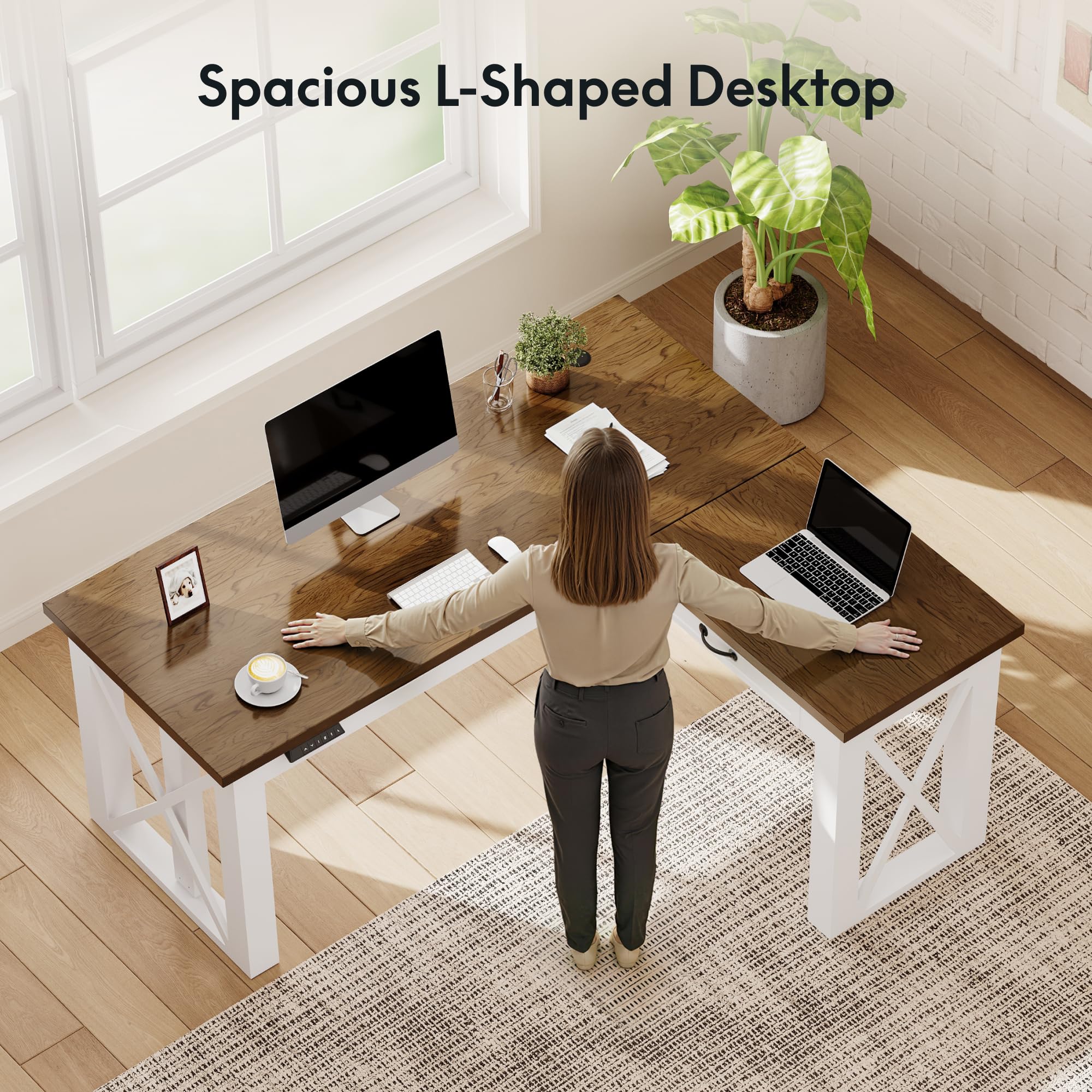 FLEXISPOT L-Shaped Standing Desk with Drawer 62x48 Sit Stand Executive Table Height Adjustable Corner Desk for Home Office — view 3