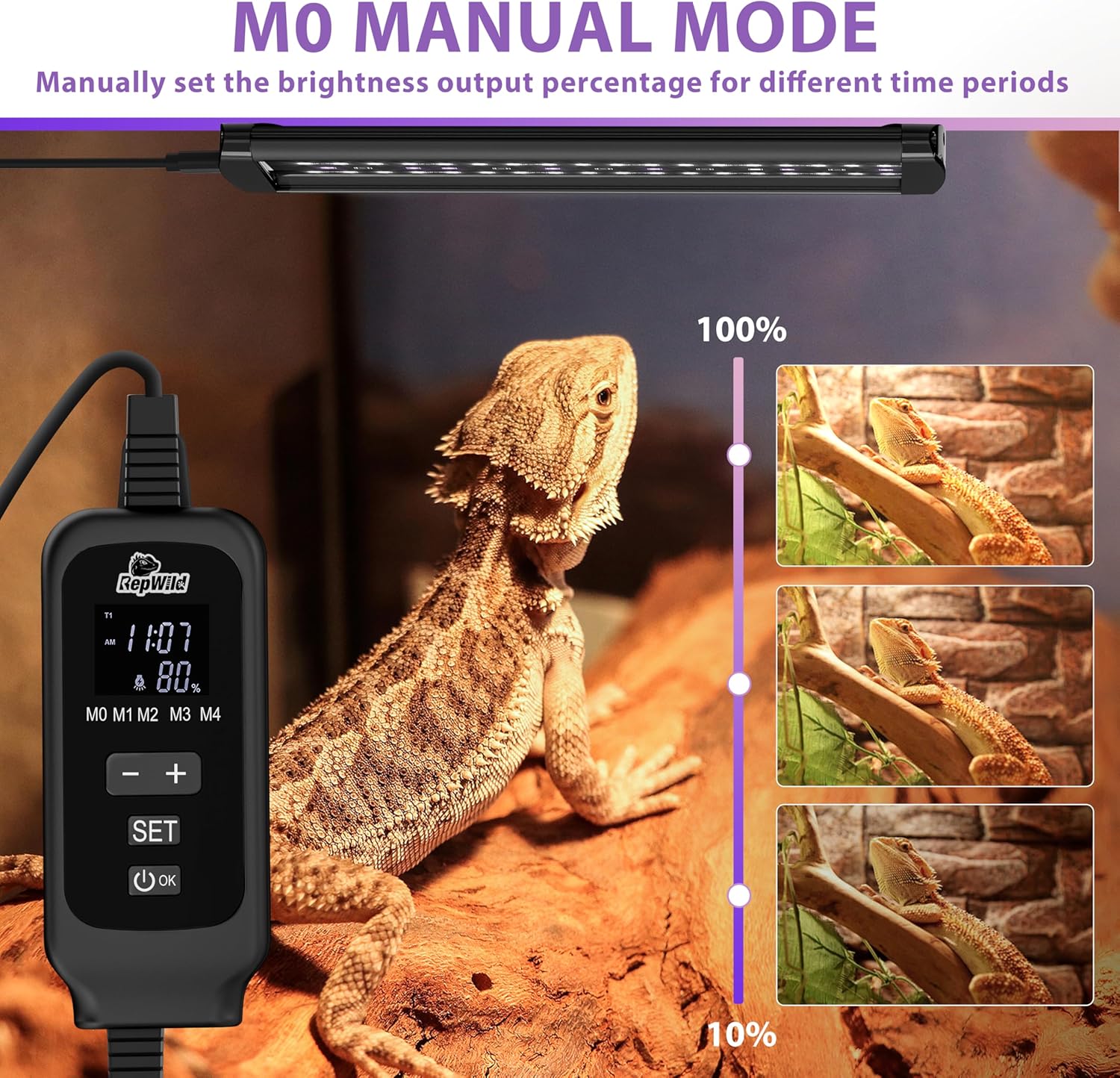 9W LED UVB Light for Reptiles, 7,000 Hrs Lifespan Full Visible Spectrum Lighting, UVB & UVA Reptile Light Fixture with Dimming Controller, UVB Light Bar for Bearded Dragons, Snakes, Turtles, Gecko