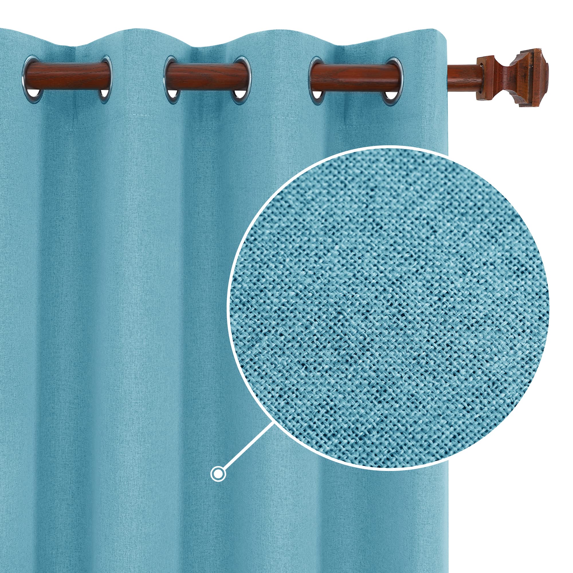 Deconovo Full Blackout Curtain, Soundproof Curtains, Linen Thermal Insulated Drapes with Grommets for Kids Room (Turquoise, 52x63 Inch, 2 Panels)