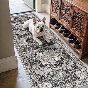 2x6 Hallway Washable Runner Rug - Boho Rugs for Living Room Stain Resistant Carpet Vintage Tribal Rugs for Bedroom Kitchen Non Slip Backing Home Decor Floor Decoration Mat 2X6 Black