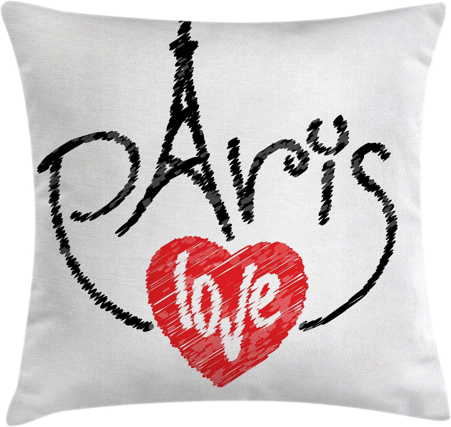 パリエッフェル塔のシルエットAmbesonne、I Loveパリテーマでスロー枕カバークッションカバー文字ハート図で、装飾正方形アク