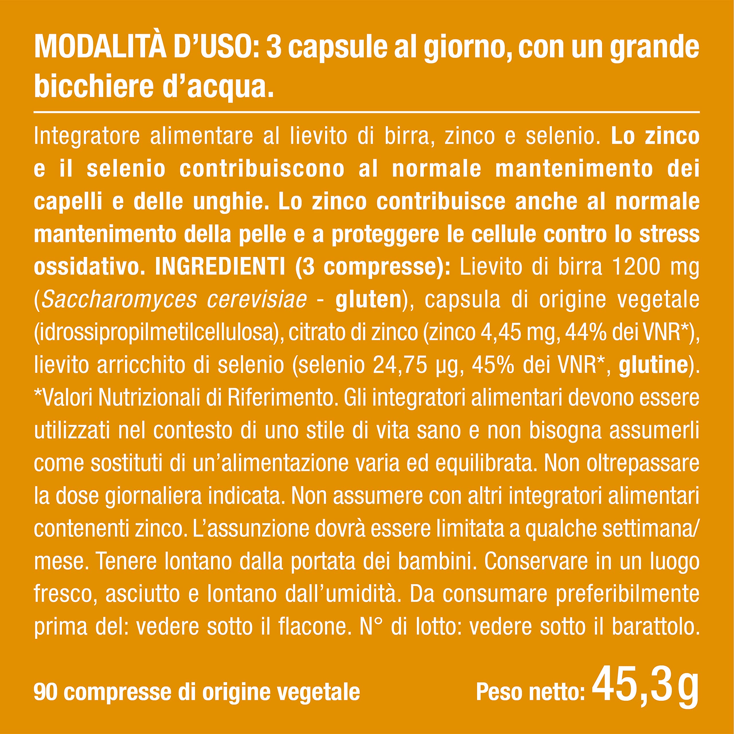 Lievito Di Birra | 1200 Mg | Per Capelli, Unghie E Benessere Della Pelle | Formula Con Selenio e Citrato Di Zinco | 90 Capsule | Nutrimea