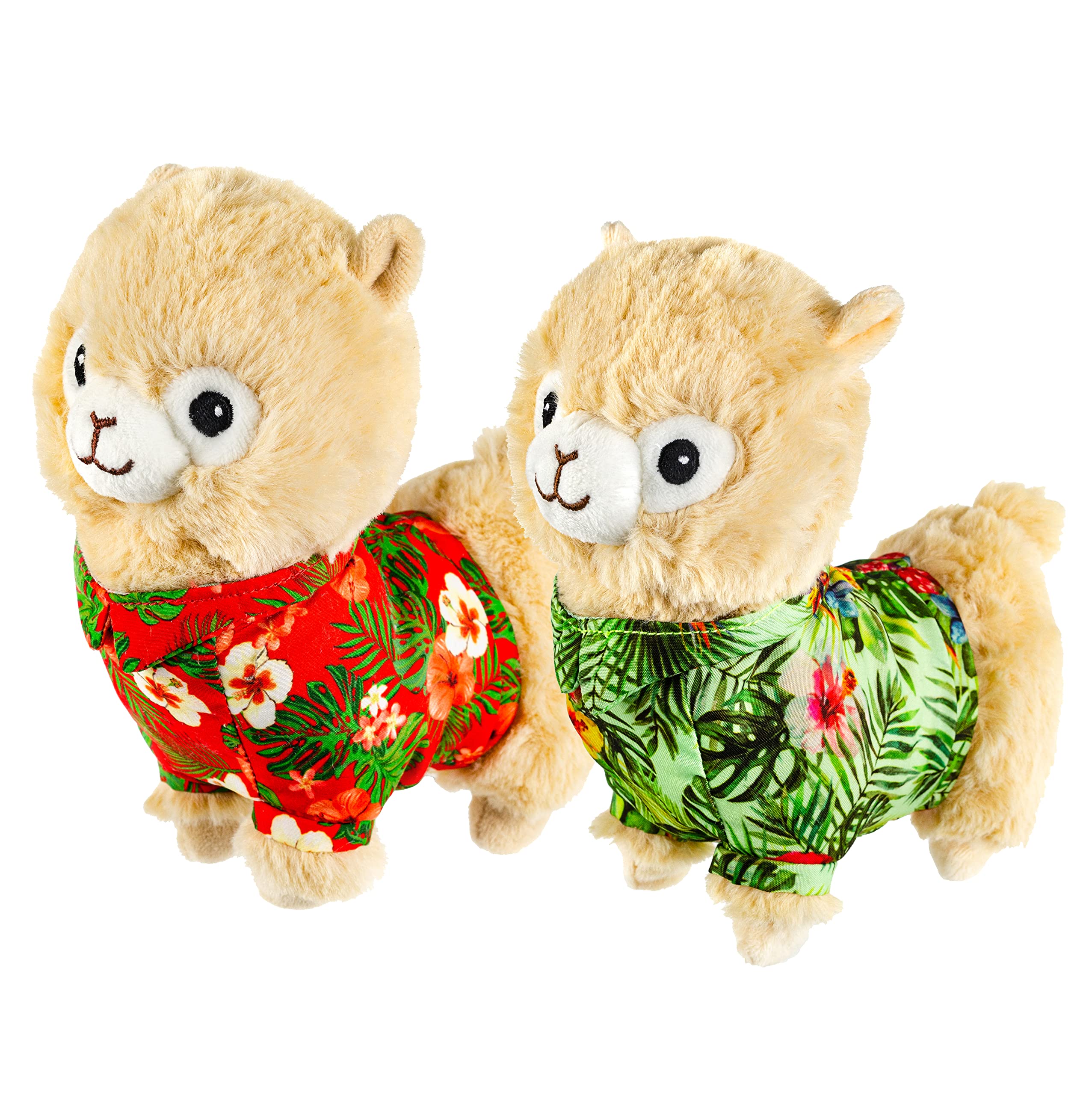 Giftable World 7 Inch Plush Pet Toy Alpaca in Hawaiian Shirt with Squeaker (2 Pcs Red Green)
