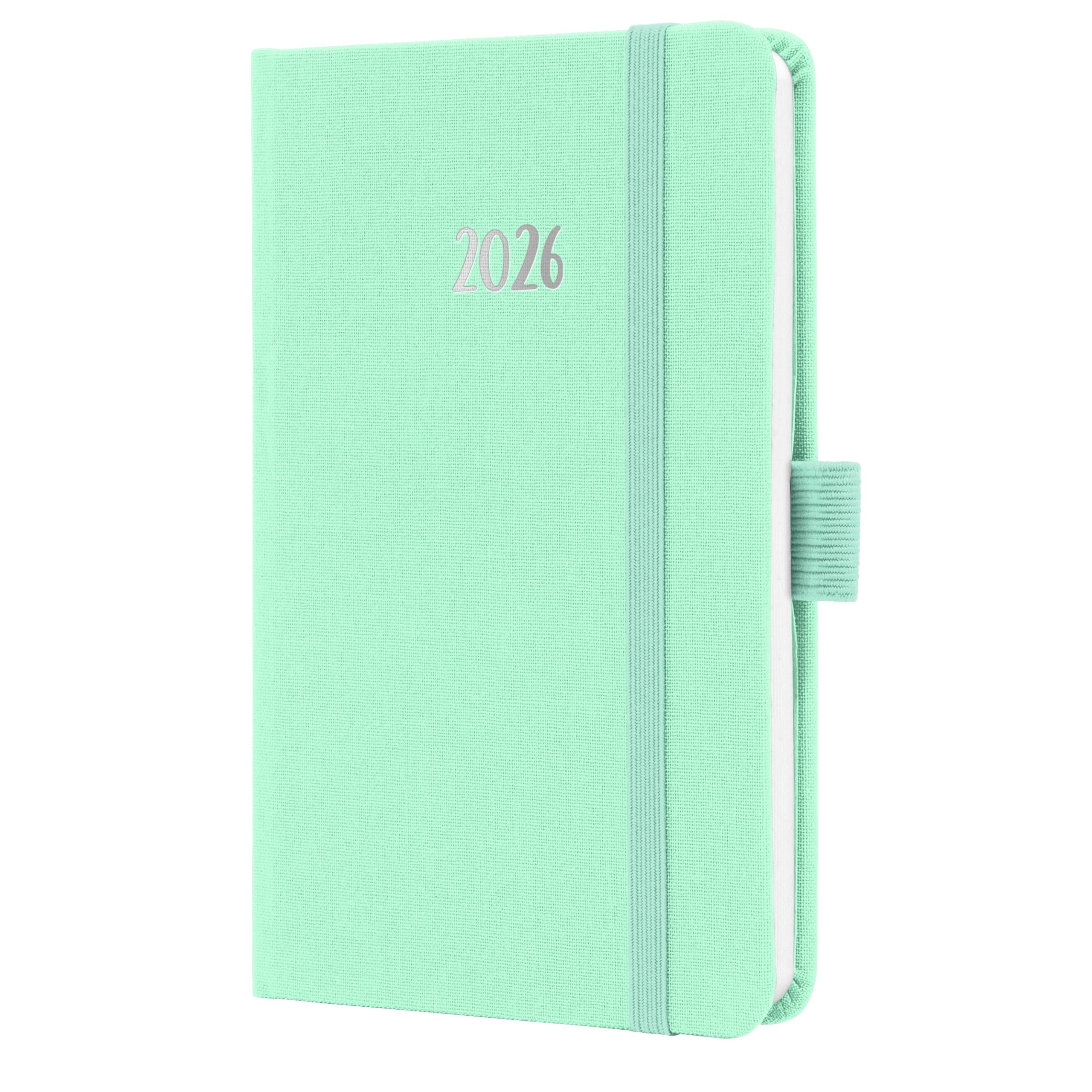 SIGEL J6408 Wochenkalender 2026 A6 mintgrün, Hardcover mit Textileinband, Gummiband, Stiftschlaufe, Einstecktasche, 174 Seiten, vegan, Buchkalender, Terminplaner Taschenkalender Jolie