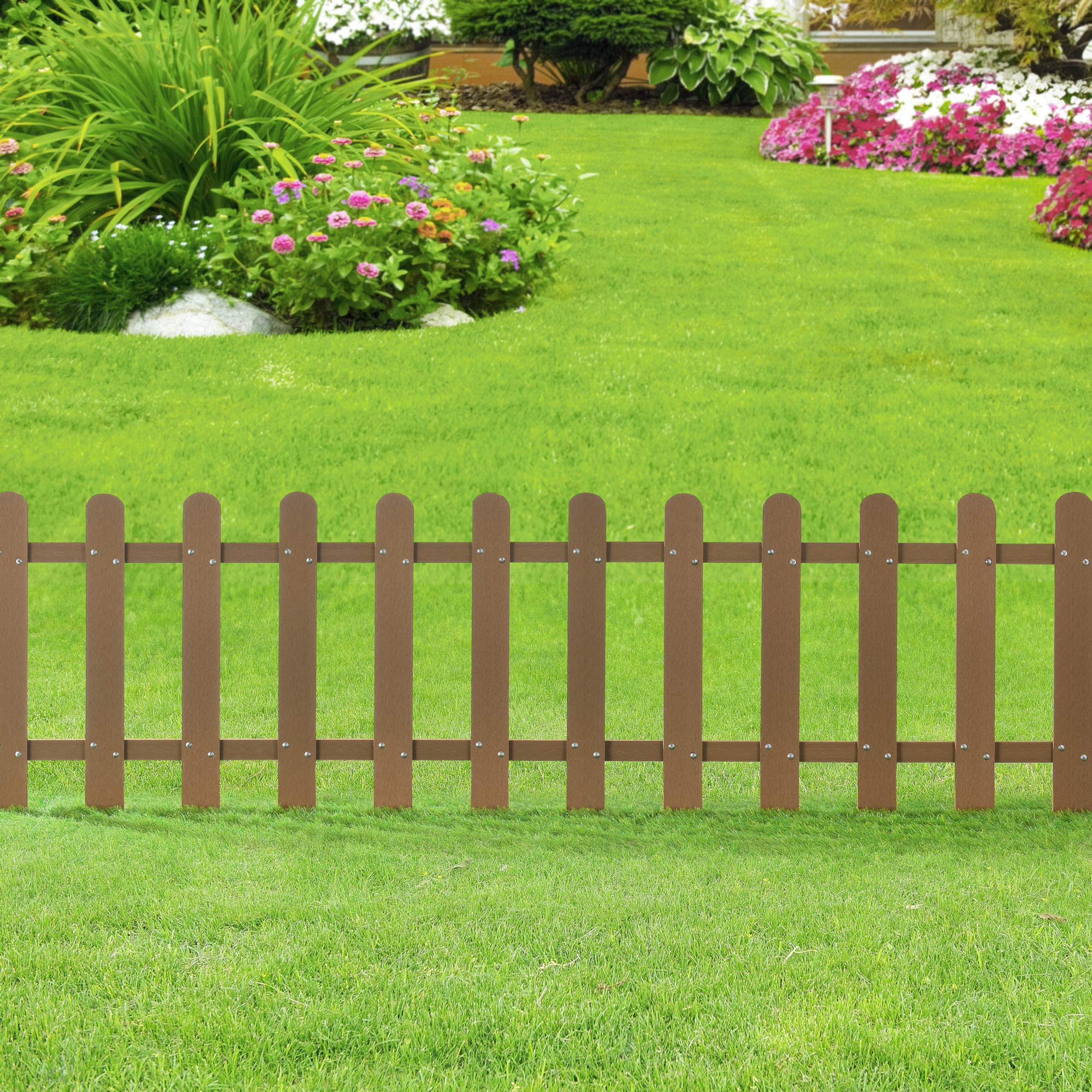 NEU.HOLZ Steccato per Giardino Recinzione a 12 Doghe Verticali in WPC Staccionata in Legno Composito 200 x 60 cm per Orto Aiuola - Marrone