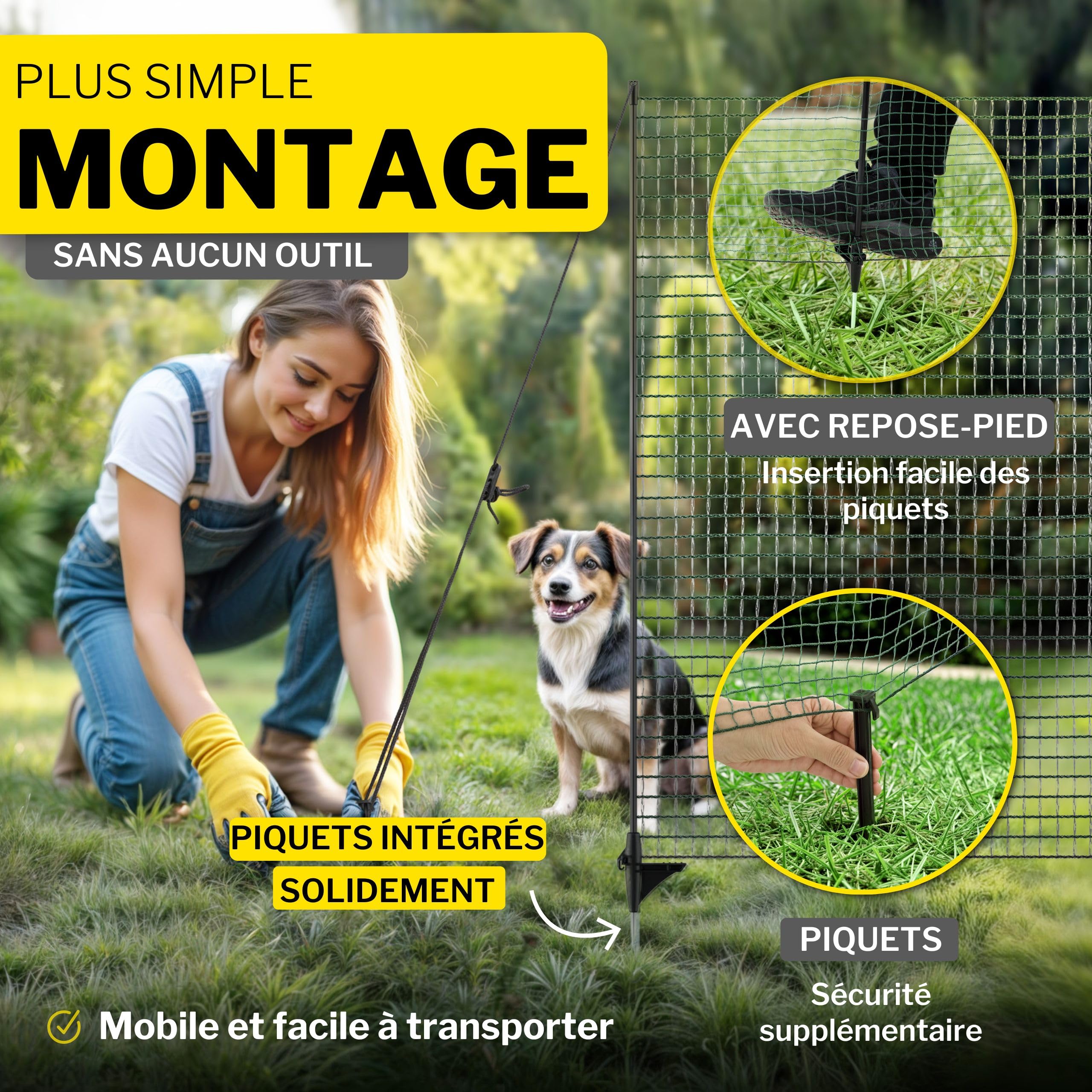 Horizont - Clôture de délimitation FIX, clôture mobile de 20 m de long et 80 cm de haut, maille étroite 17 x 17 mm, 12 poteaux en fibre de verre, protection pour parterres de fleurs, filet de jardin