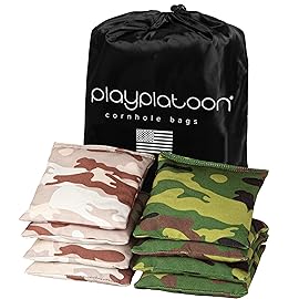 Play Platoon Weather Resistant Cornhole Bags - Set of 8 Regulation Corn Hole Bean Bags - Green Camo & Desert Camo - Durable Duck Cloth Corn Hole Bag for Tossing Game, Includes Tote Bag