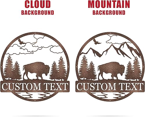 Miniatura 6 de Custom Outdoor Bison Circle Monogram Sign  Lone Bison Decor  Bison Camp Sign  Buffalo Decor  Bison Name Metal Sign  Gift for Him