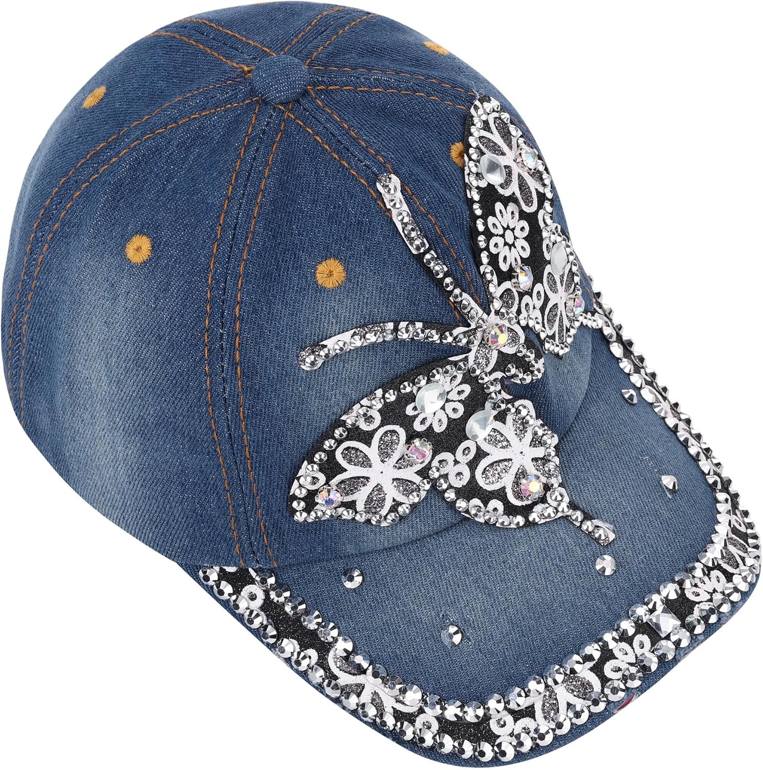 FALETO Bling Baseball Cap for Women Bejeweled Distressed Denim and Diamonds Hat Studded Rhinestone Cap - Image 8