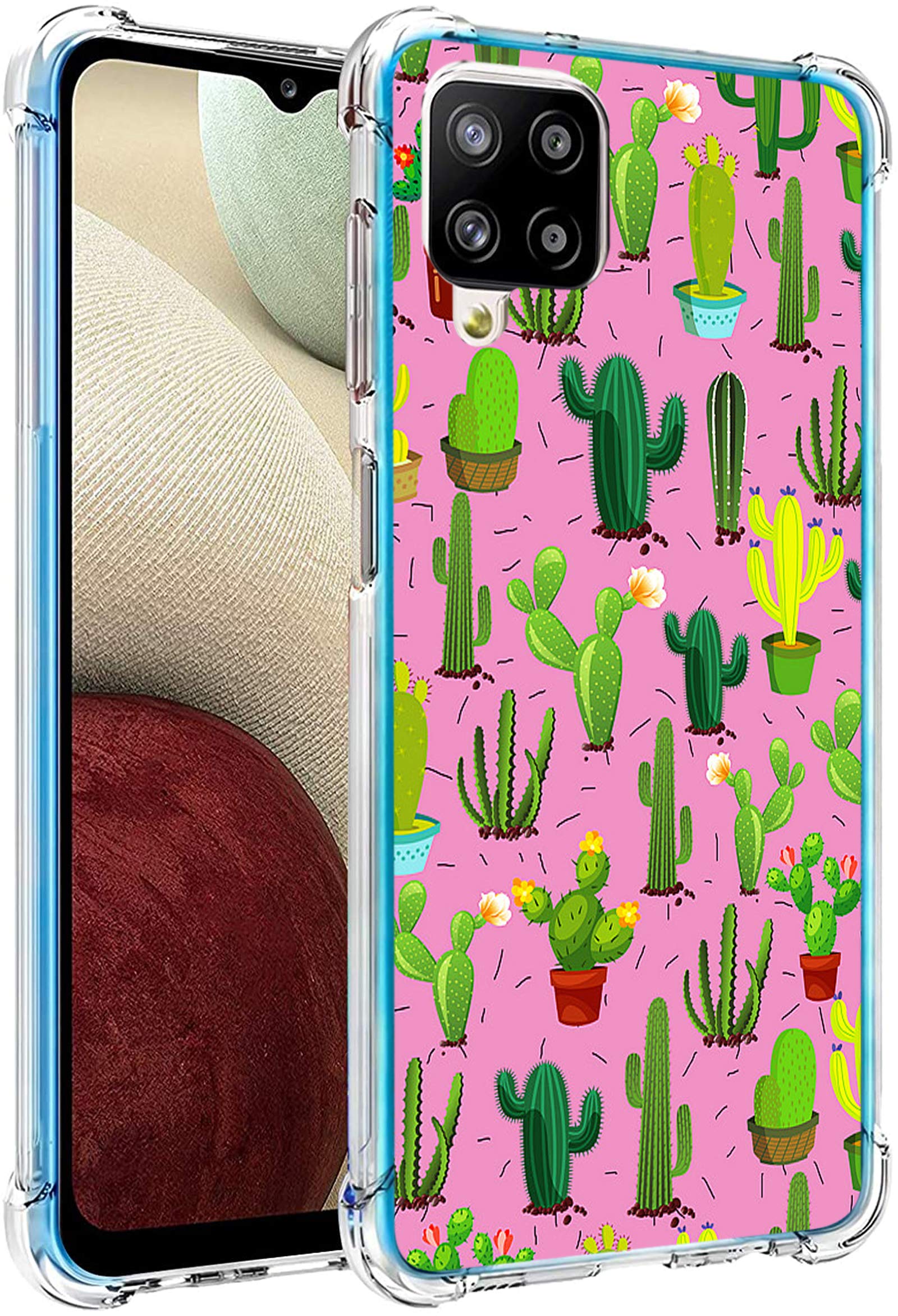 Cactu Case for Samsung Galaxy A12,Gifun Hard PC+TPU Bumper Clear Protective Case Compatible with Samsung Galaxy A12 6.5" - Cartoon Cactus