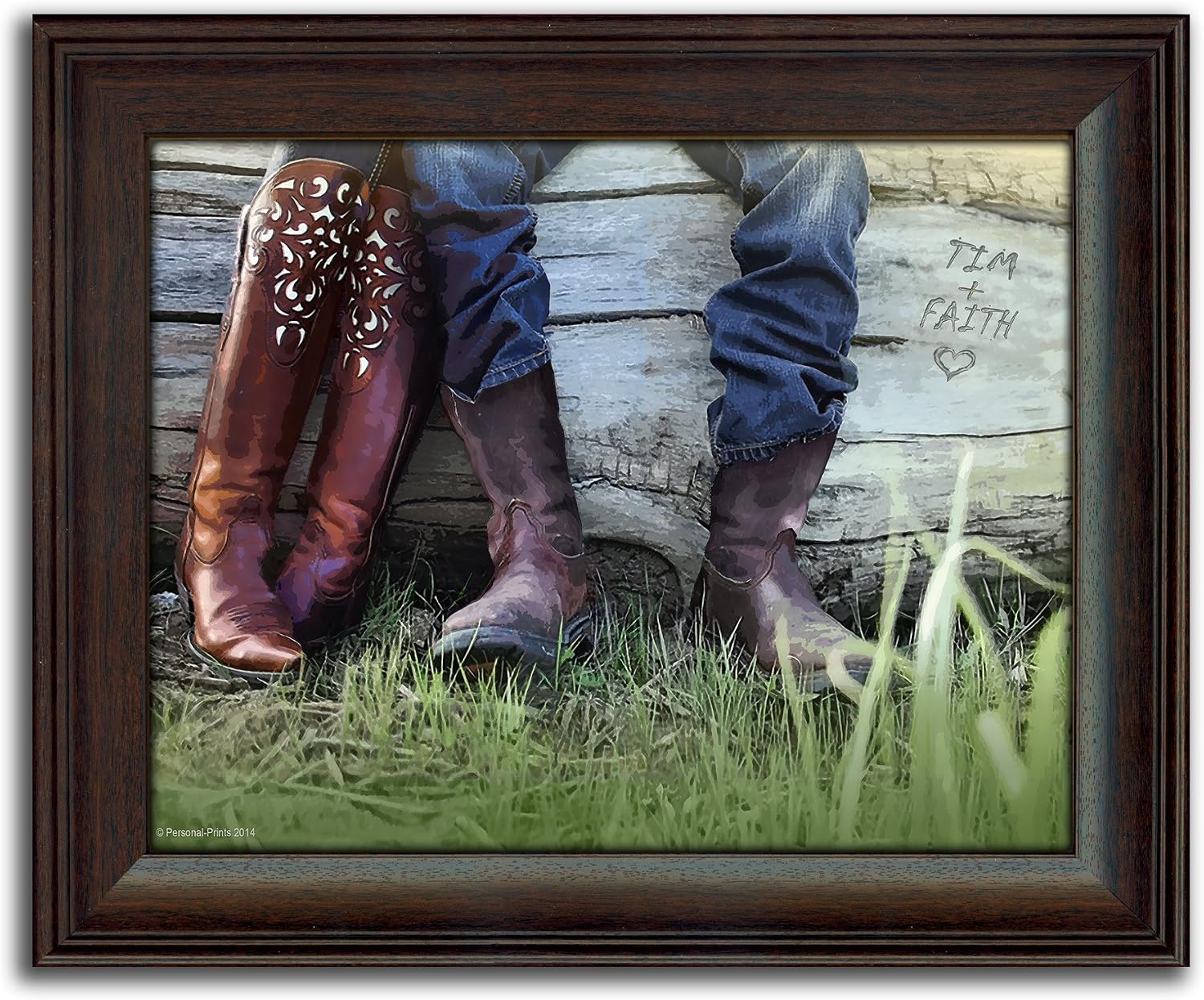 Personal-Prints | Personalized Prints for Families, Couples, and Friends | Includes the Names as Part of the Art | Boots Love Framed Cowboy Country Print
