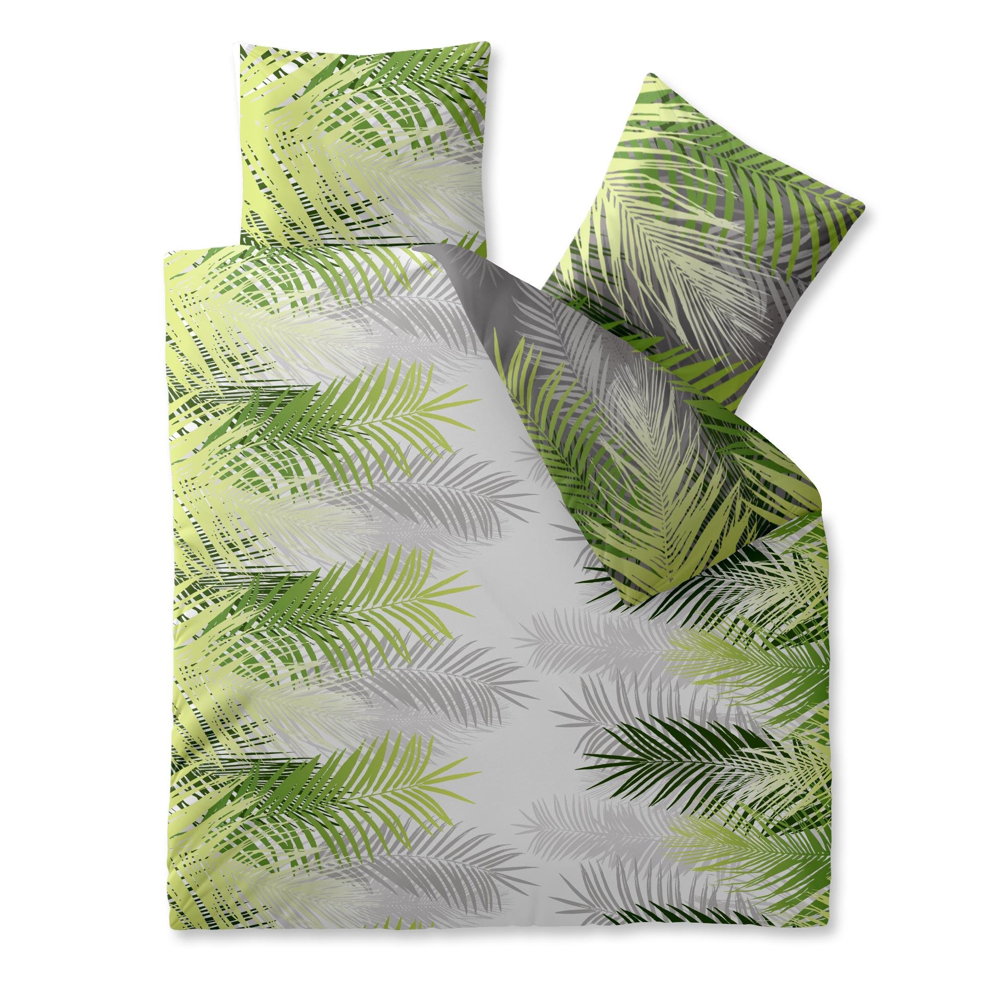 CelinaTex Fashion Bettwäsche 200x220 cm 3teilig Baumwolle, Bettgarnitur für Sommer und Winter, Ganzjährig, Bettbezug, Bettenset, Schöner Wohnen Zoe Dschungel Weiß Grün Grau
