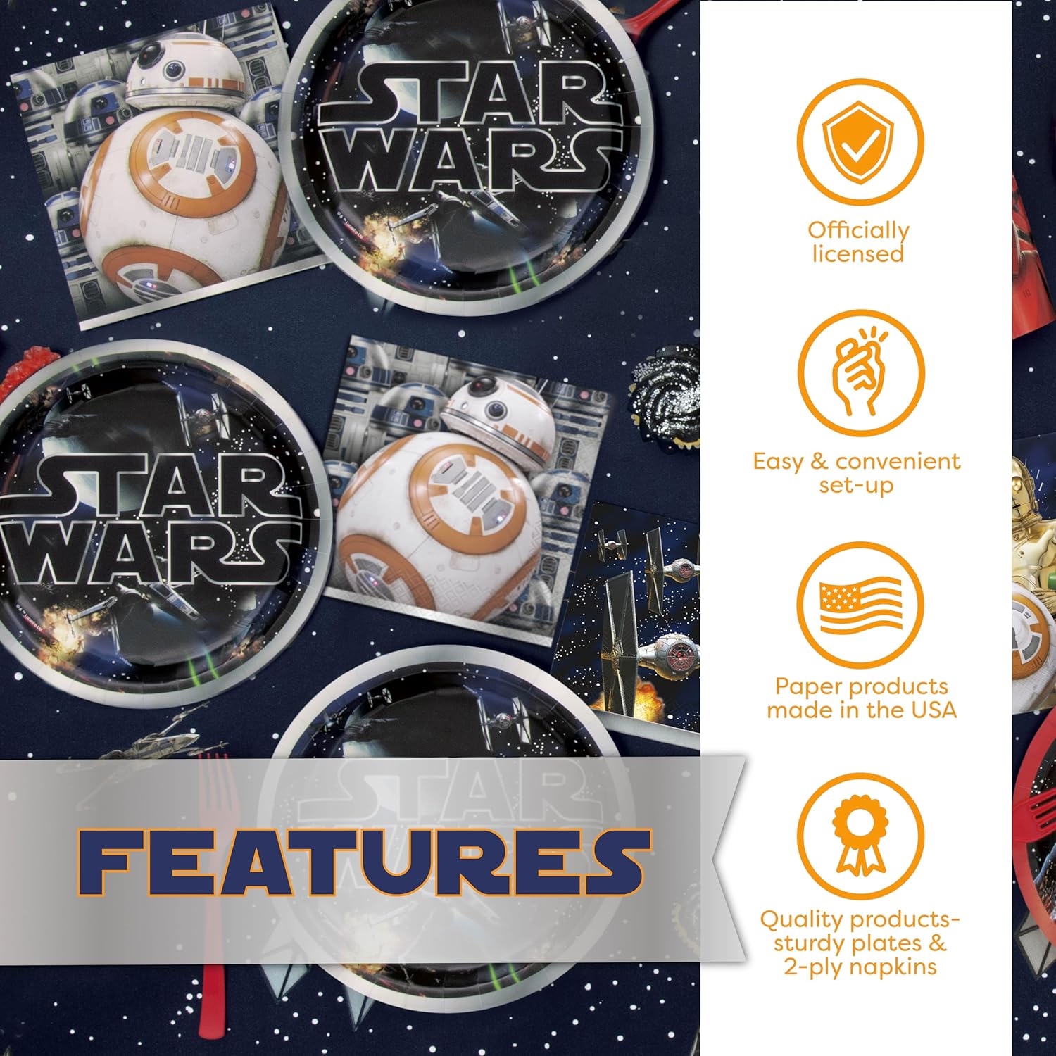 Star Wars Birthday Decorations Set | Star Wars Party Decorations | Banner, Tablecloth, 8 Balloons, 16 Plates, 16 Napkins, Sticker | Officially Licensed