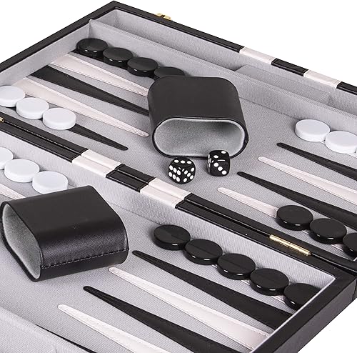 Vista 11 de Backgammon Set - Juego de backgammon clásico azul mediano de 15 pulgadas para adultos, juego de mesa con funda de cuero premium, la mejor guía
