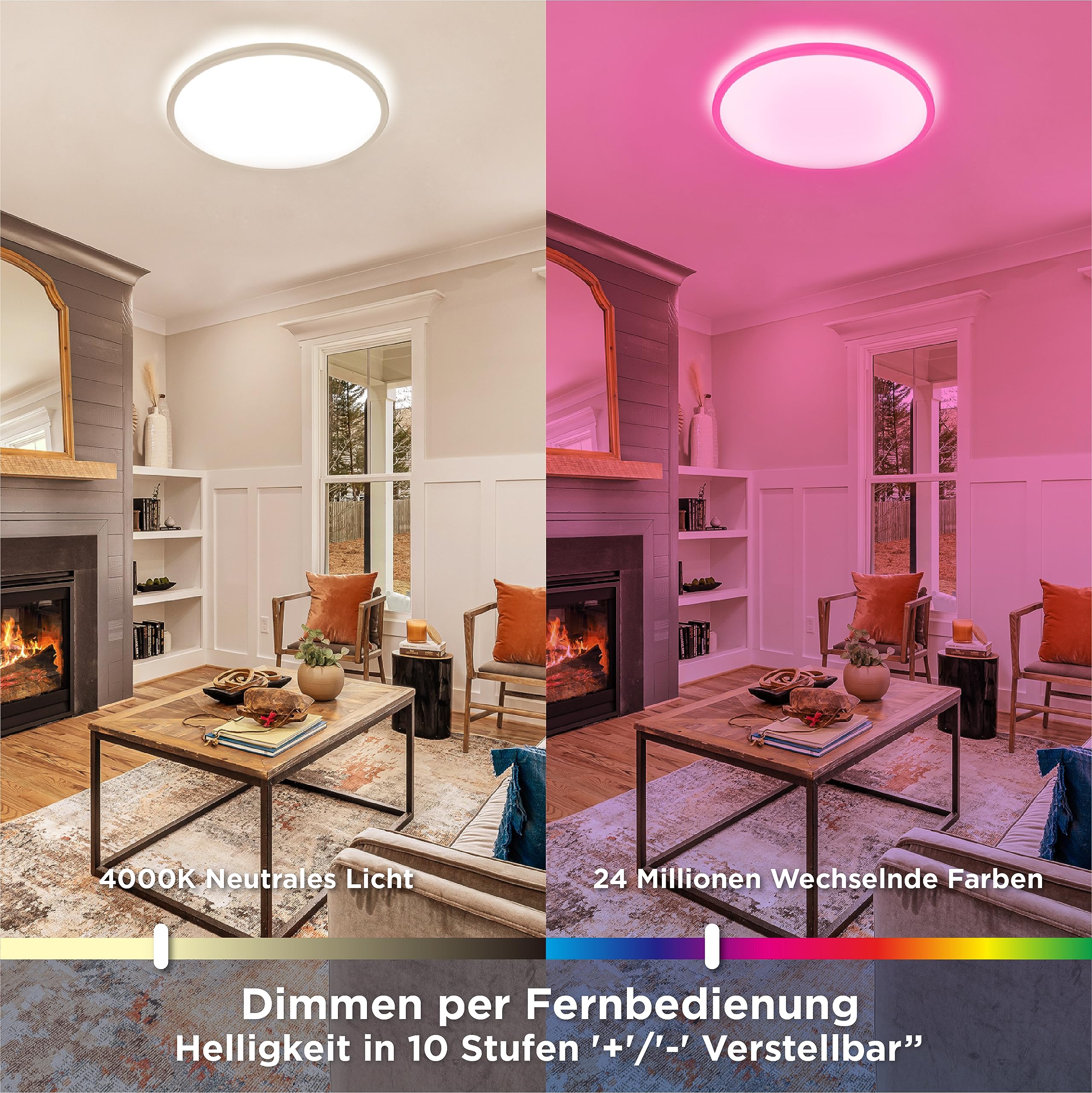 BestLuz Plafoniera a LED Pannello LED Lampada da Soffitto Ø 42cm 24W RGB + Bianco Neutro 4000K con Retroilluminazione Effetto Telecomando per Bagno Camera da Letto Soggiorno Cucina, Ultra Sottile