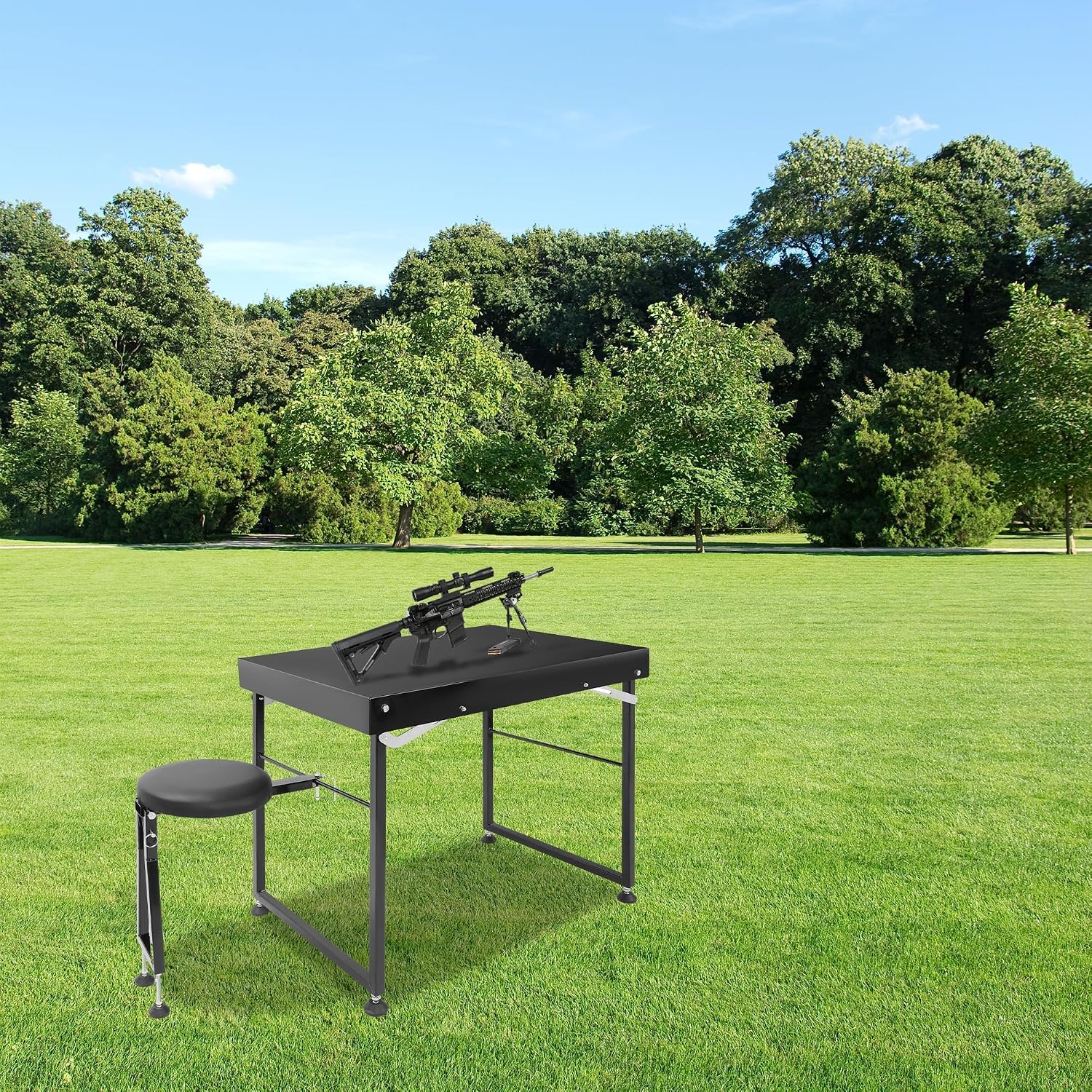 HECASA Portable Shooting Table with Shooting Bench, Shooting Bench Rest for Rifles, Adjustable Legs and Seat, Design for Easy Transport and Outdoor Target Shooting