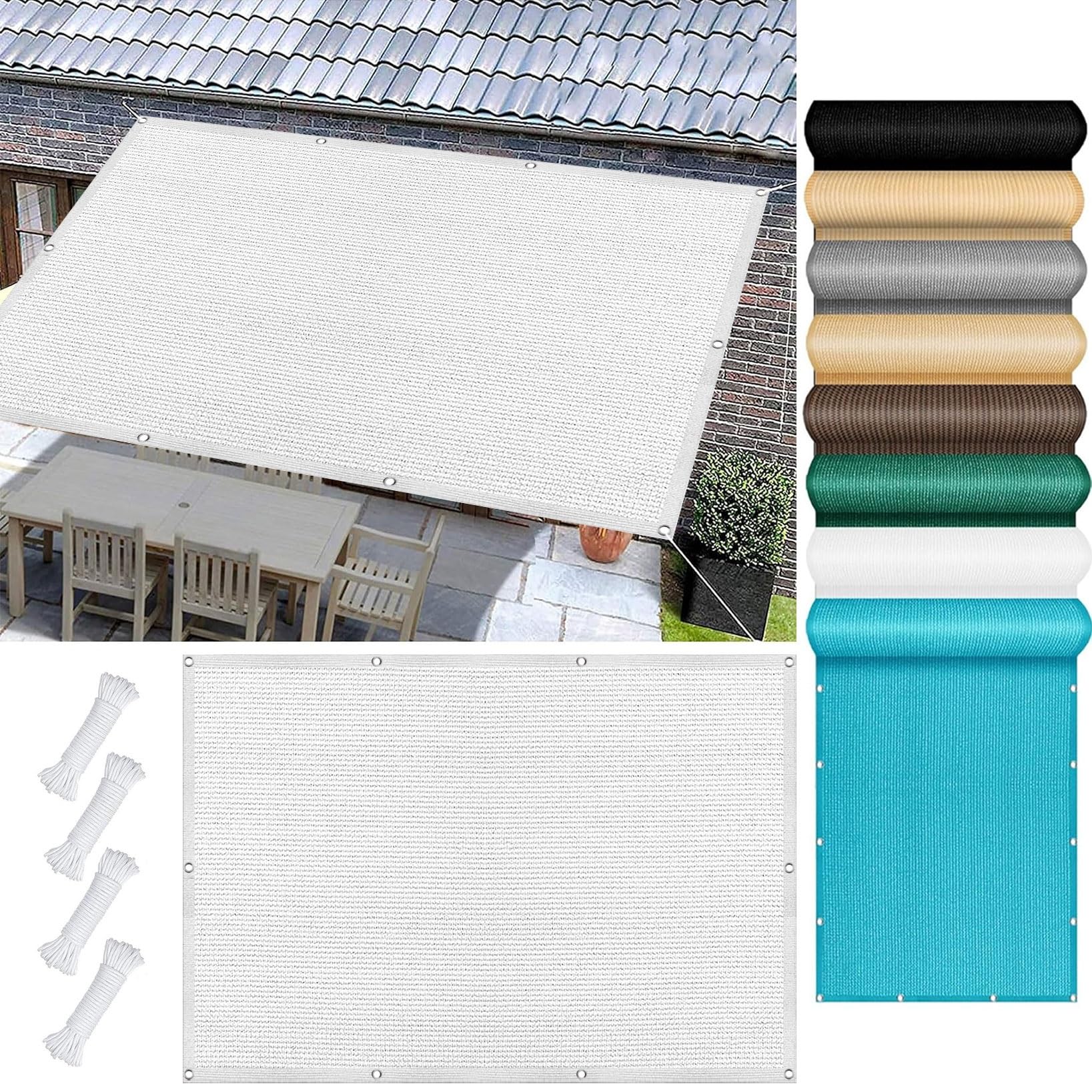 Voile d'ombrage 2.5 x 4.5 m HDPE blanc avec œillets pour terrasse et jardin