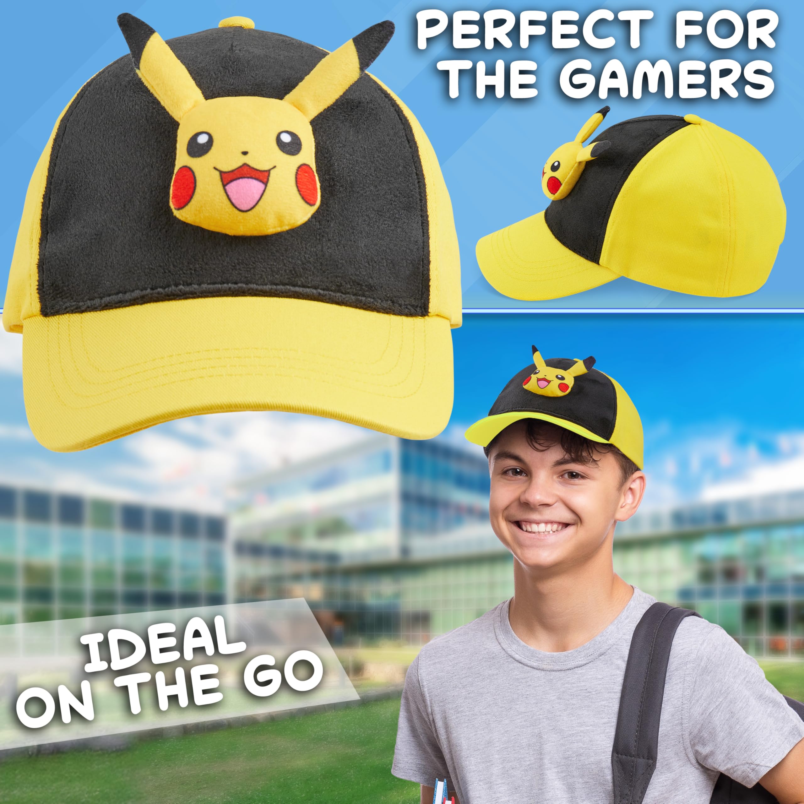 Pokémon Gorra Niño 3D Pikachu Bulbasaur, Anime Gorras Infantiles Ajustable Peluche Regalo