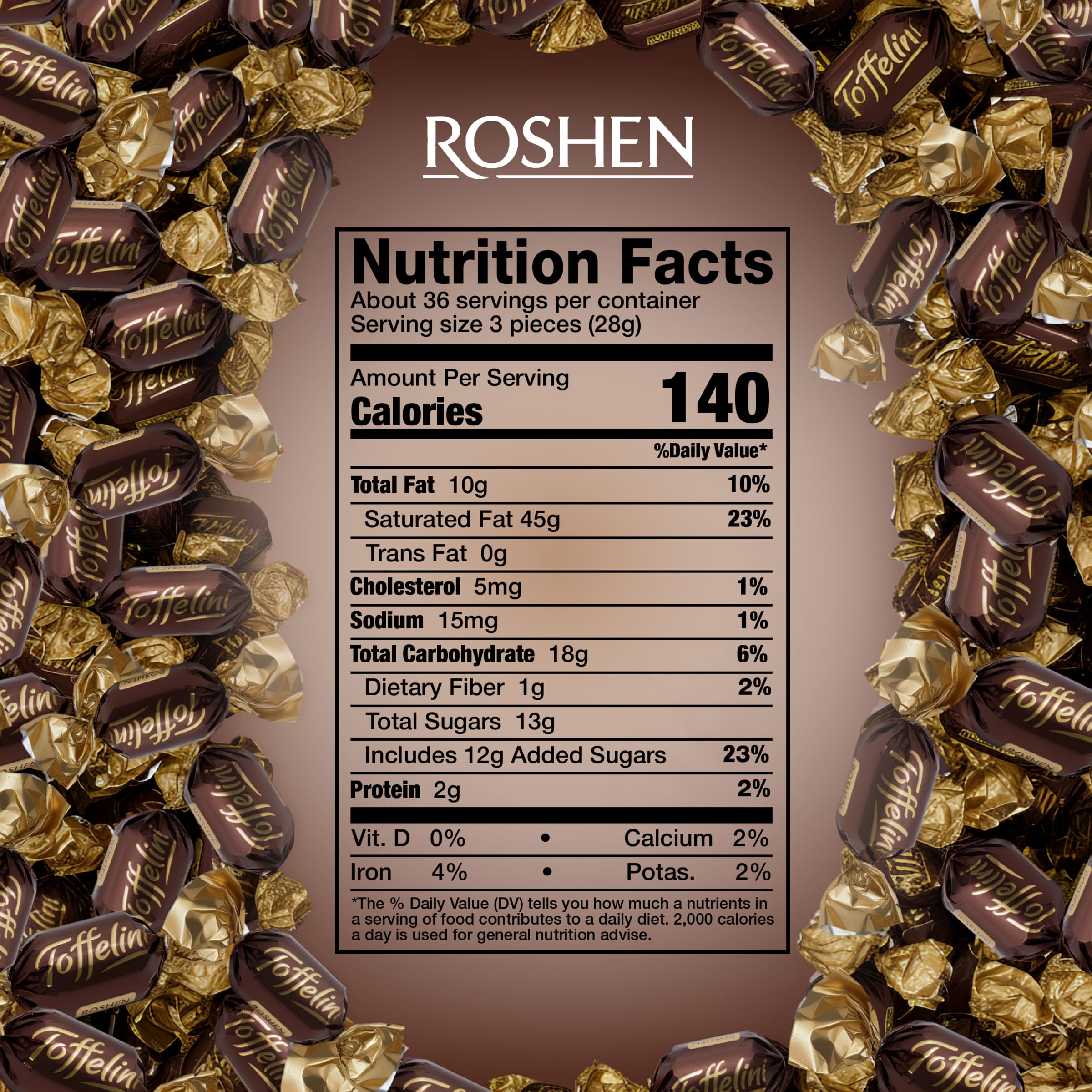 Roshen Toffelini Caramelle al Toffee Ricoperte di Cioccolato Fondente con Ripieno di Cacao, 1 kg