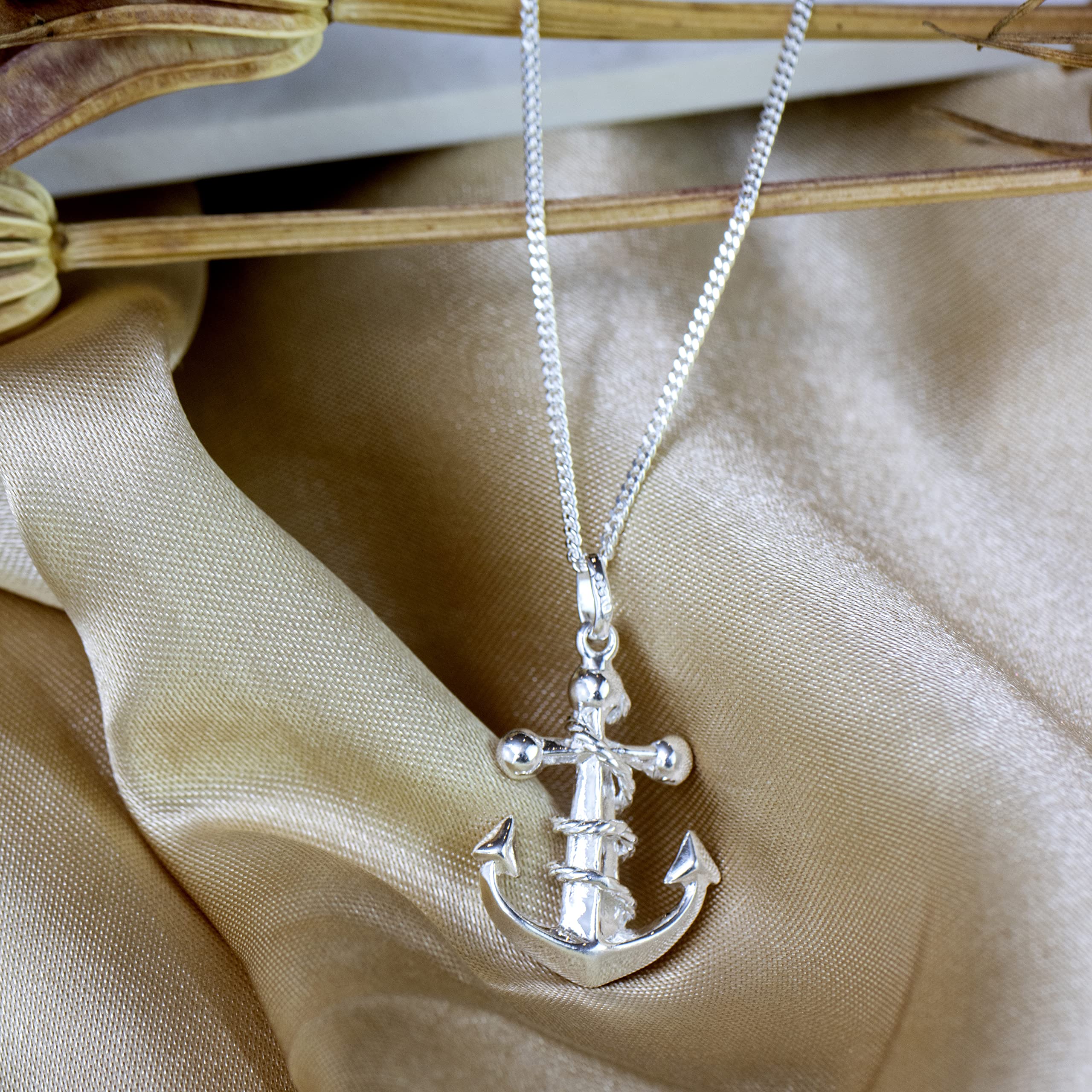 Tuscany Silver Collana con pendente ancora avvolta da corda in argento sterling 925 su catena grumetta da 51 cm