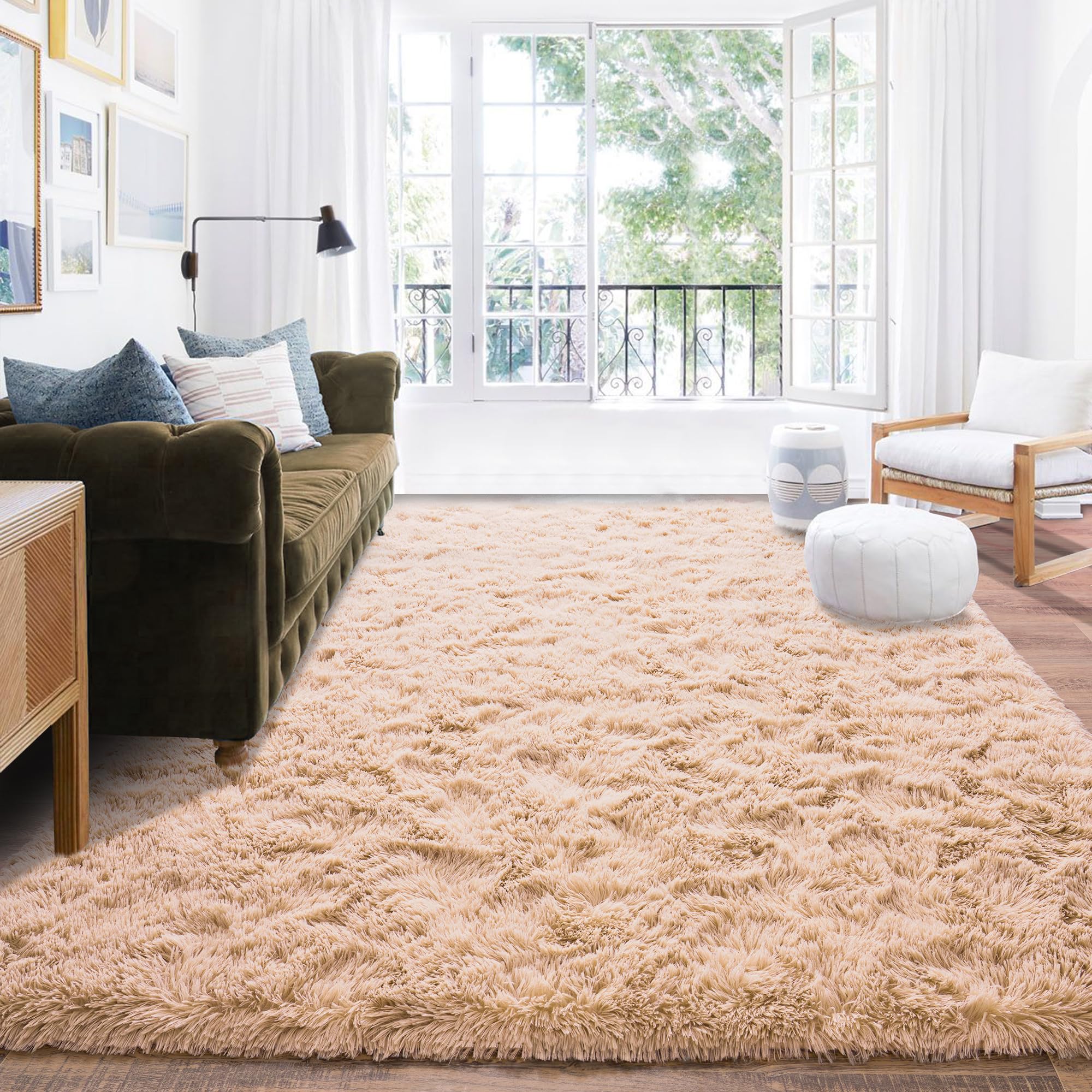 Quntue 8x10 Area Rug for Living Room, Ultra Soft Large Shag Rug for Bedroom, Upgrade Non-Slip Plush Modern Fluffy Carpet for Kids Boys Girls Room Home Decor Aesthetic, Camel โ image 1