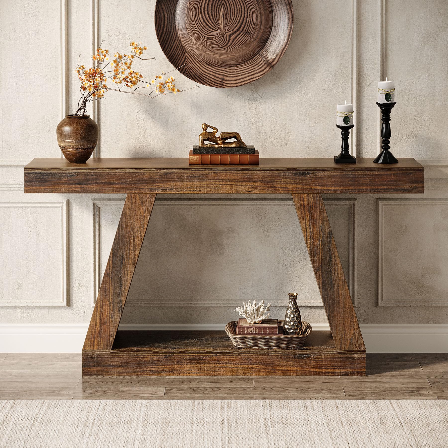 Tribesigns Konsolentisch, 140 x 30 x 80cm, Beistelltisch, Flurtisch, Sofatisch für Kleinen Raum, Konsolentisch mit Stauraum im Eingangsbereich für Eingang, Flur, Wohnzimmer, Vintagebraun