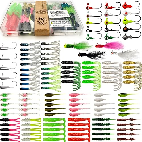 Crappie Crappie Jigs Baits Tube Jigs Worm Baits soft-lure, 124 Pcs - Crappie Lures Tube Lures