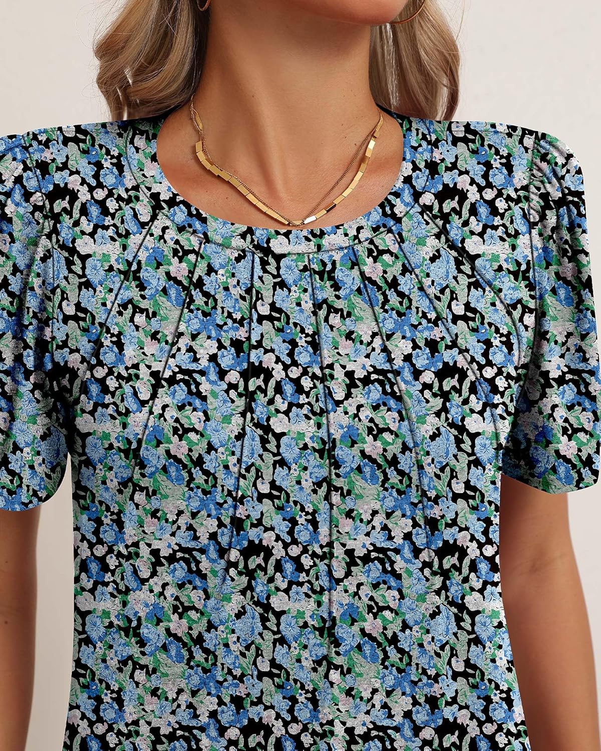 Ficerd Women's Pleated Tunic Top 2025 Crew Neck Spring Short Sleeve Loose Dressy Summer Blouses Fit Trendy T-shirts Tops - Image 5