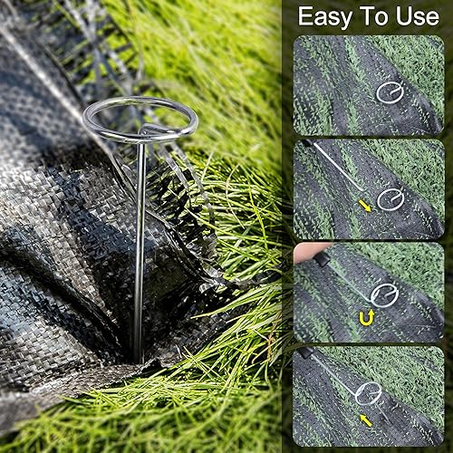 Miniatura 3 de 120 grapas de paisaje, pasadores superiores circulares de calibre 11, estacas de jardín de 6 pulgadas con 1 levantador de uñas para asegurar la